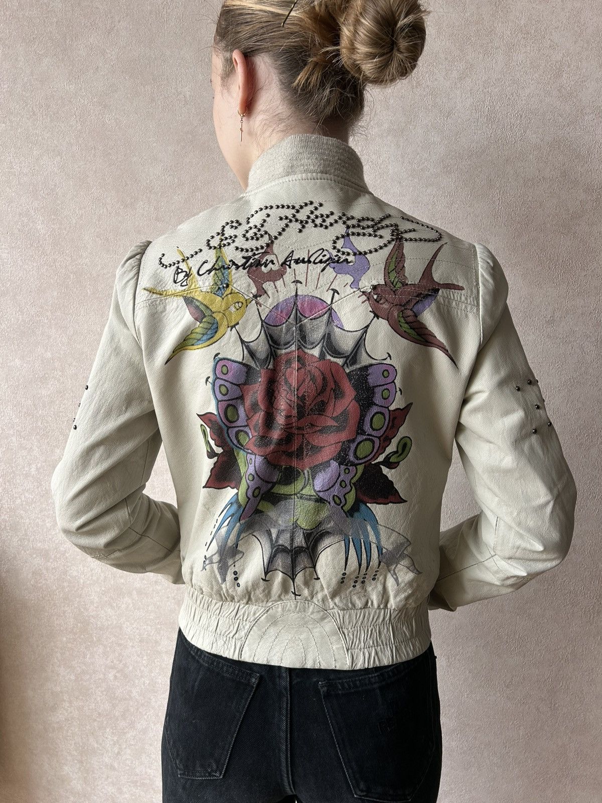Ed Hardy Y2K Ed Hardy Studded Japan Style Tattoo Leather Jacket Size XS / US 0-2 / IT 36-38 - 3 Thumbnail