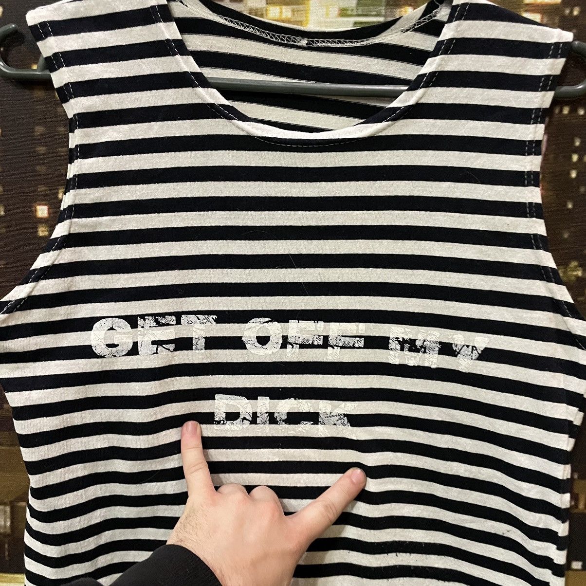 Band Tees VINTAGE 90S STRIPE TEE GET OFF MY DICK PENIS FUNNY PORNO Size US M / EU 48-50 / 2 - 4 Thumbnail
