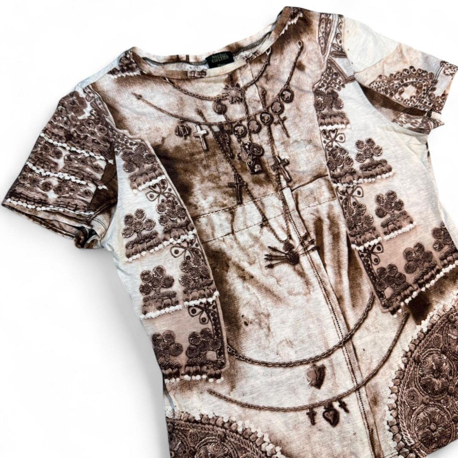 Jean Paul Gaultier Jean Paul Gaultier Chains Graphic 1998 T-Shirt Brown/Beige Size S / US 4 / IT 40 - 2 Thumbnail