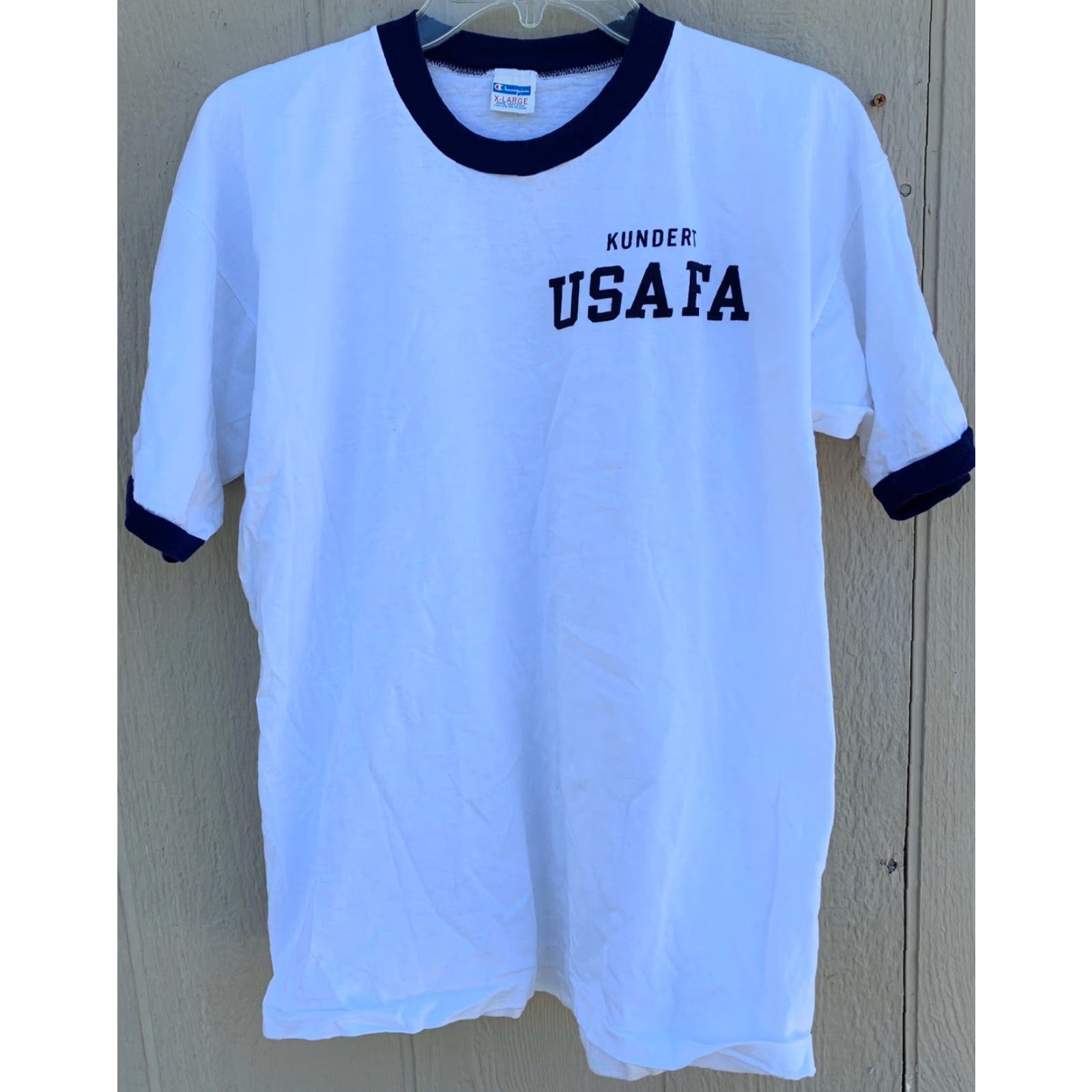 Champion VINTAGE Champion USAFA T Shirt Ringer Tee XL Men White 100% Cotton Short Sleeve Military/Landgirl Decade 1970s Size US XL / EU 56 / 4 - 6 Thumbnail
