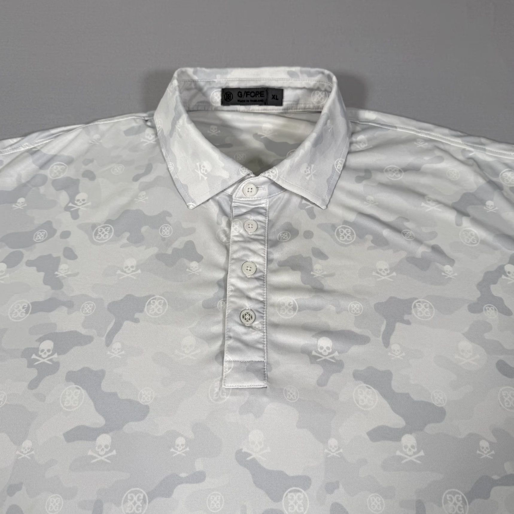 G/FORE G/FORE Polo Shirt Mens XL White Camo Skull Golf Performance Stretch Short Sleeve Size US XL / EU 56 / 4 - 2 Thumbnail
