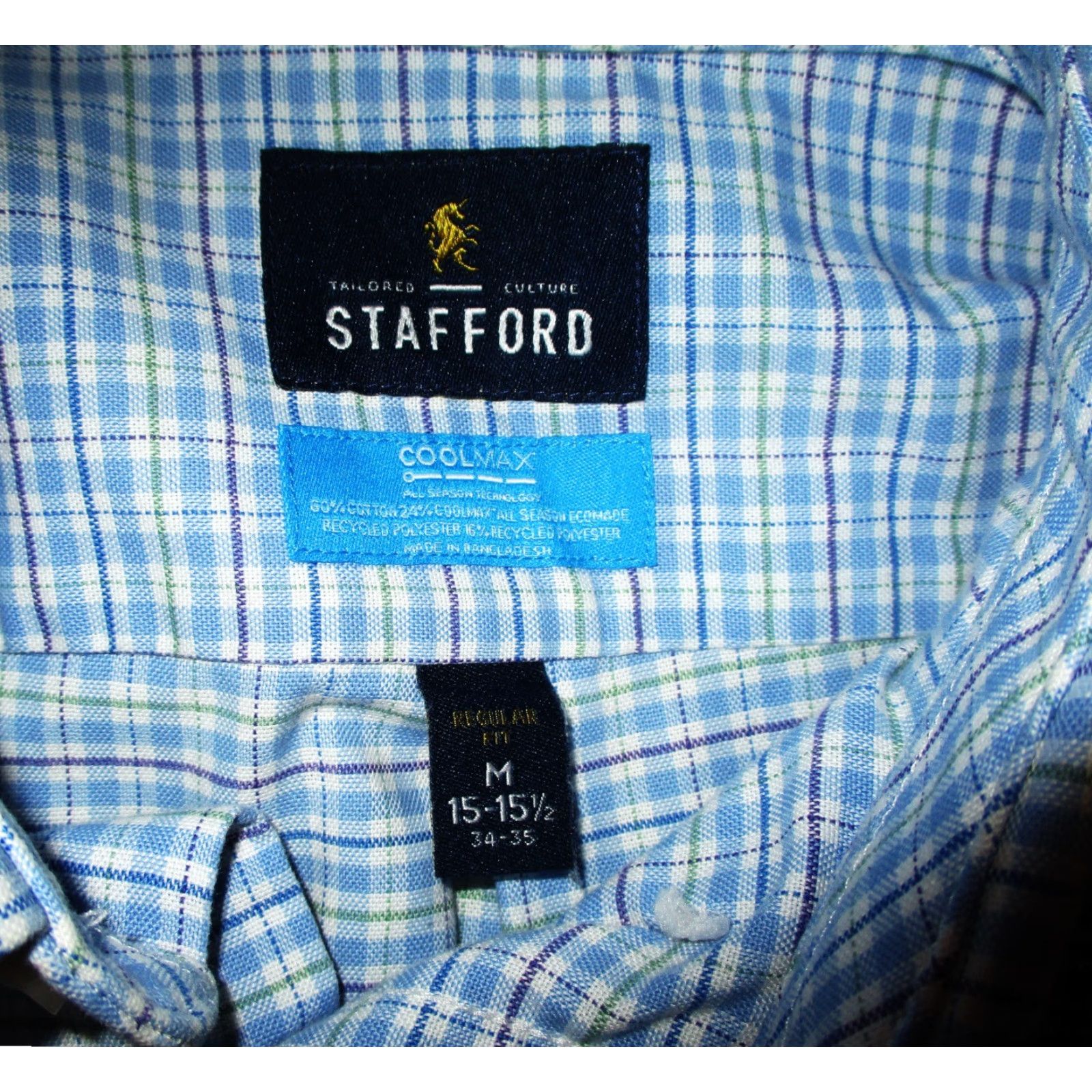 Stafford STAFFORD Blue Long Sleeve Dress Shirt Men's 15/15.5/34-35 Oxford Button-Down Collar Business Shirt Size 42R - 6 Thumbnail