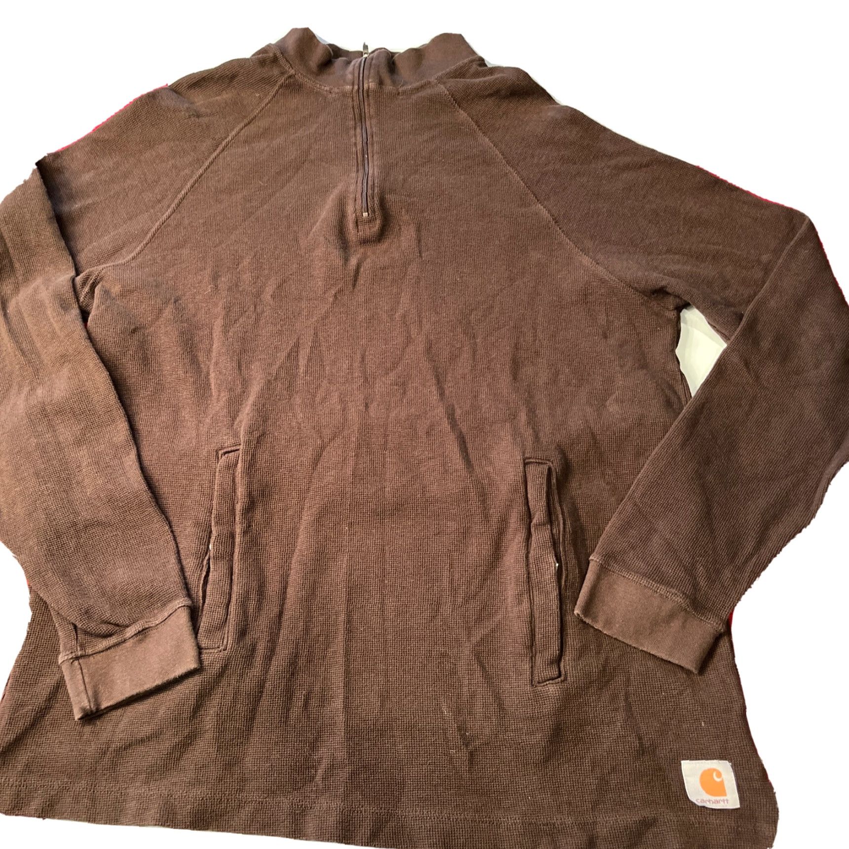 Carhartt VINTAGE? No, not vintage; just CARHARTT BROWN Thermal Knit SHIRT Quarter Zip Long Sleeves Pocket LARGE Mens Lg Size US L / EU 52-54 / 3 - 2 Thumbnail