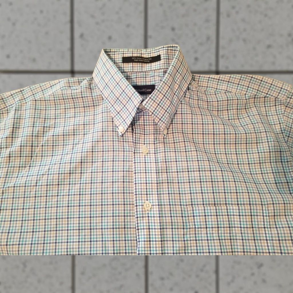 Vintage Mens Jon Michael Cane Dress Shirt M Medium Blue Button Cotton Size 40R - 1 Thumbnail