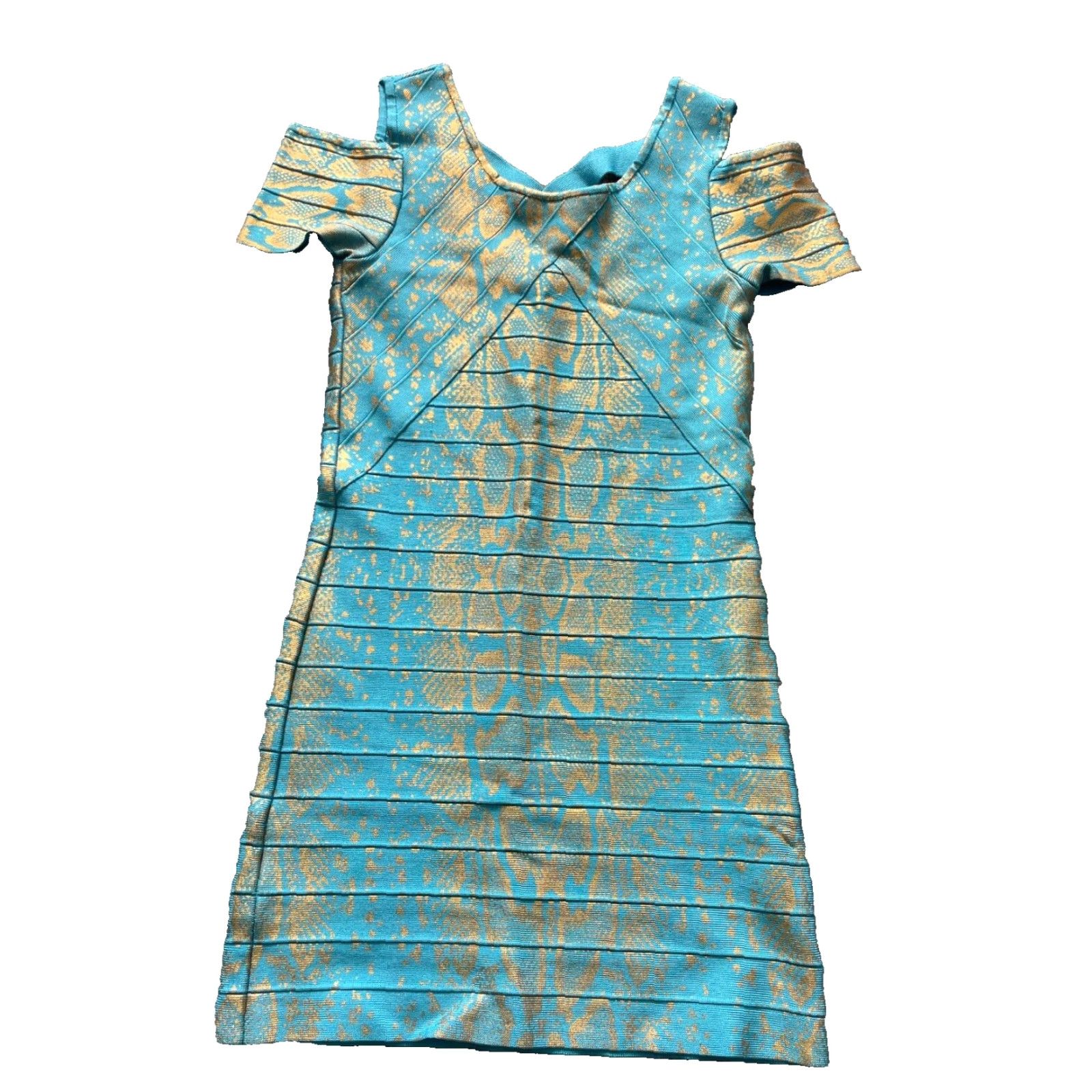 Venus Venus Bodycon Dress Womens M Blue Gold Floral Sleeveless V-Neck Pullover Short Casual Spring Summer Ladies M Size M / US 6-8 / IT 42-44 - 2 Thumbnail
