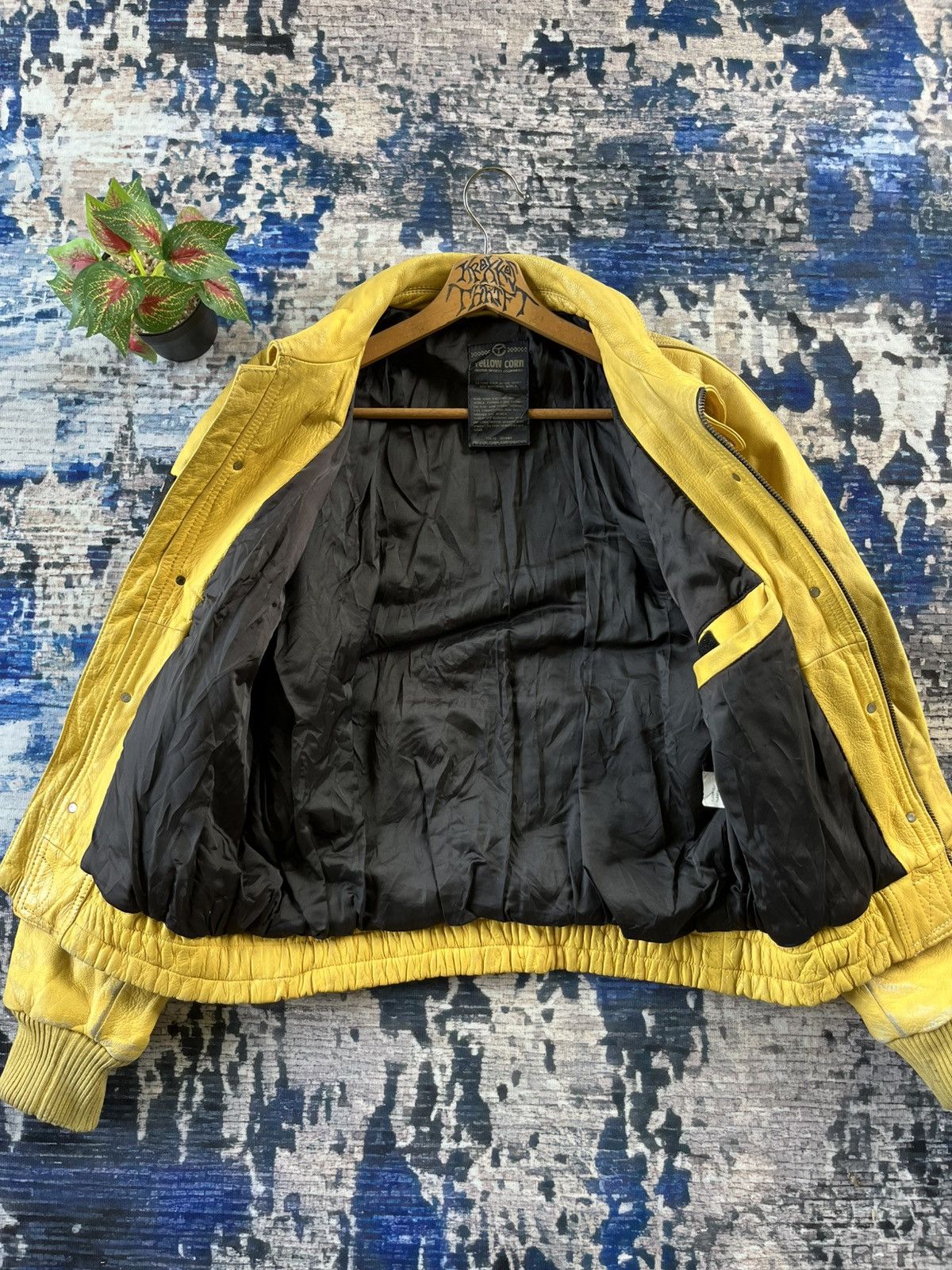 RARE Vintage Yellow Corn Sledge Hammer Leather Jacket 90s