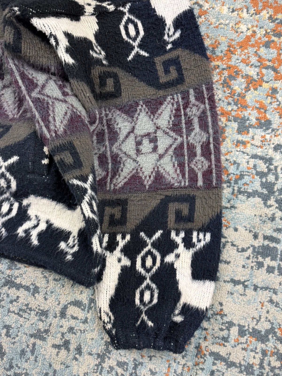Handmade × Vintage Vintage 90s Andes handmade fuzzy knit sweater hoodie Size US L / EU 52-54 / 3 - 7 Thumbnail
