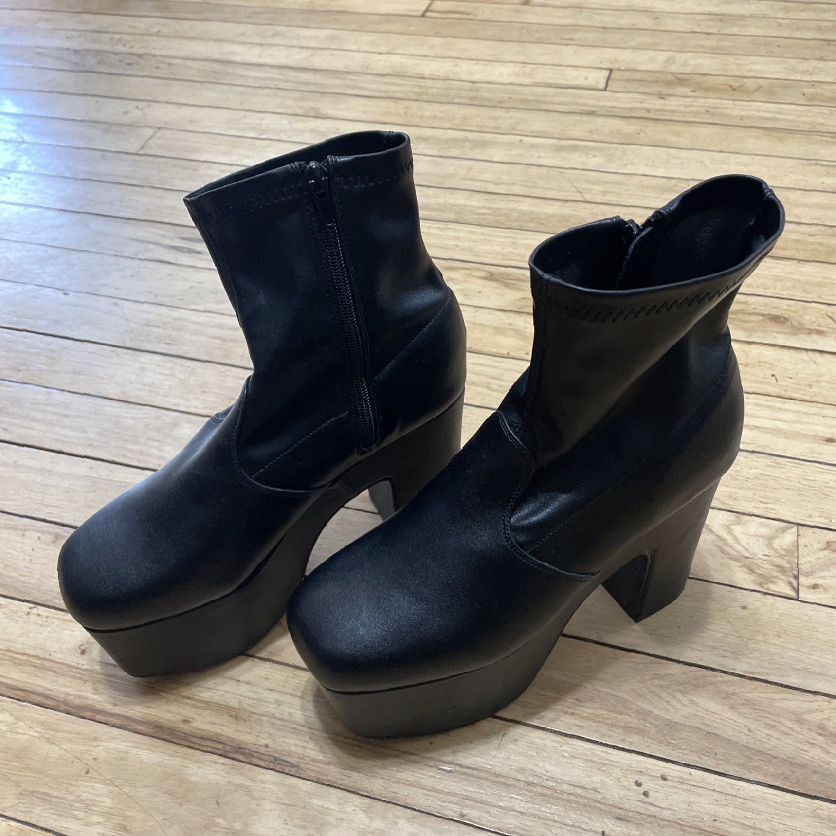 Vintage Harajuku C S. T&P Platform High Heels Black Zip Booties Women 8 Goth Rave Street Size US 8 / IT 38 - 3 Thumbnail