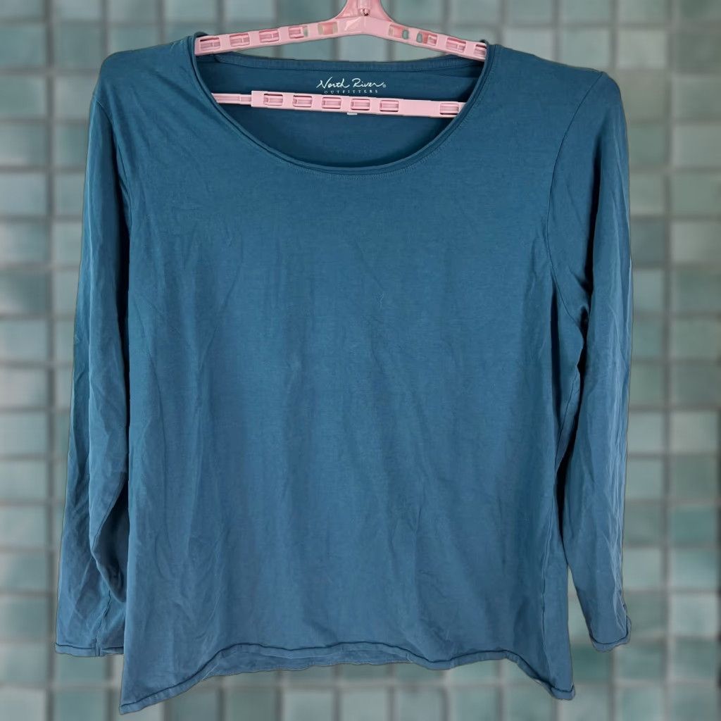 Vintage North River Womens T-Shirt Blue Round Neck Long Sleeve 2X Plus Size Shirts Casual Womens Blue 2X North River Outfitters Size XXL / US 16-18 / IT 52-54 - 1 Thumbnail