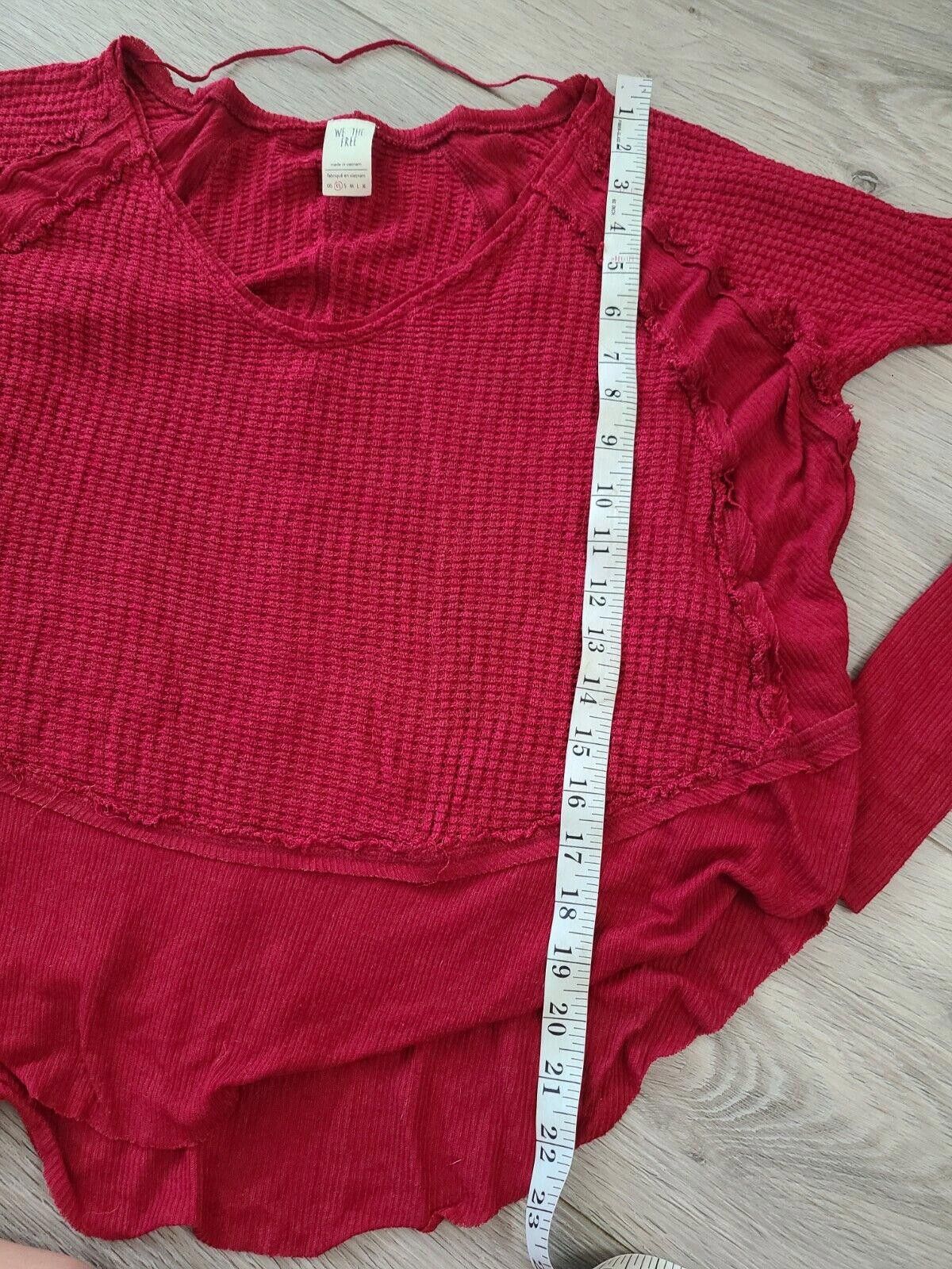 Designer We The Free Sweater Extra Small Red Waffle Knit Hi Low Size XS / US 0-2 / IT 36-38 - 7 Thumbnail