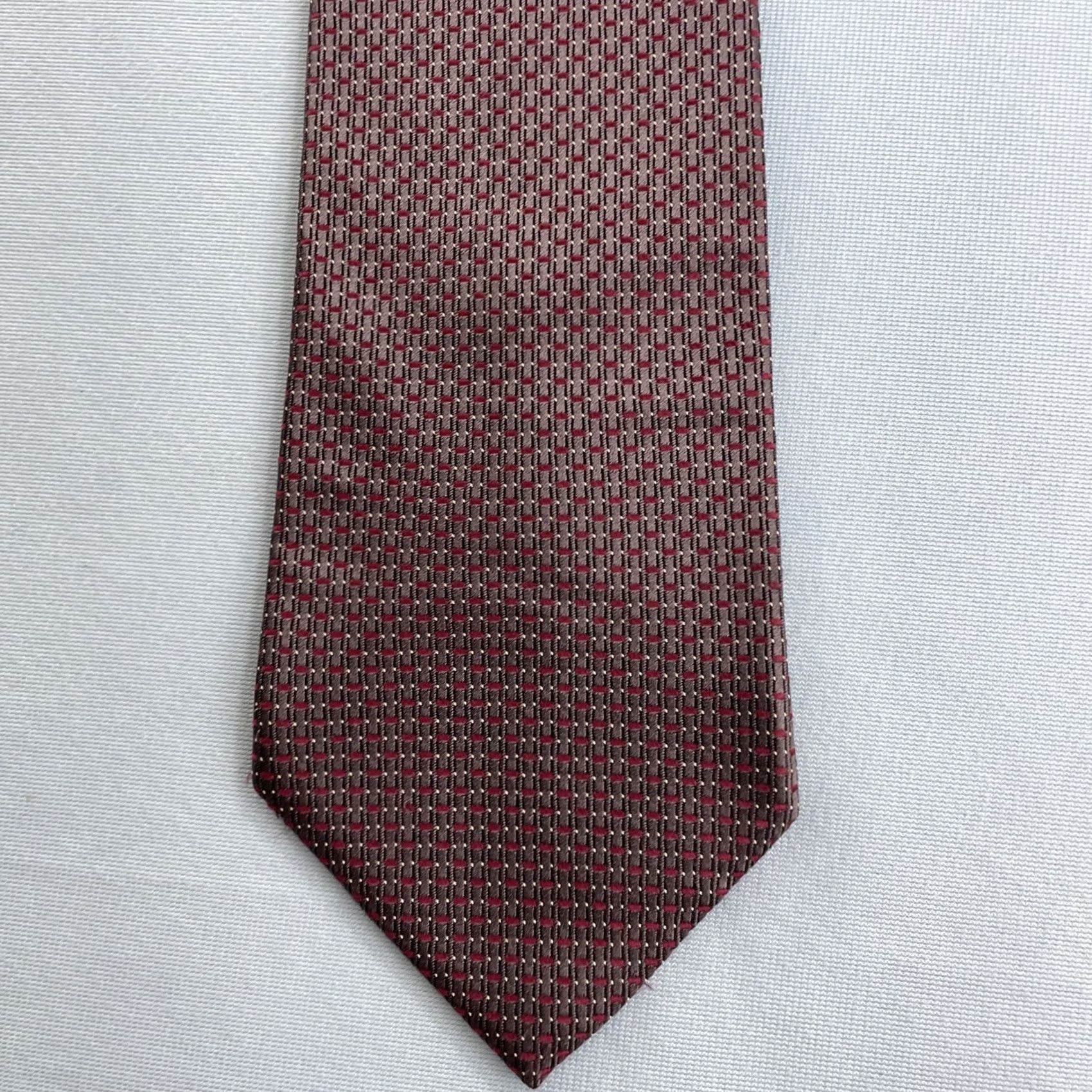 Sperry VINTAGE Necktie Perry Ellis Woven Silk Tie Art Deco Chain Gray Red Exec 4x61 Mens Tie Silk Woven Vintage 90s USA Size ONE SIZE - 3 Thumbnail