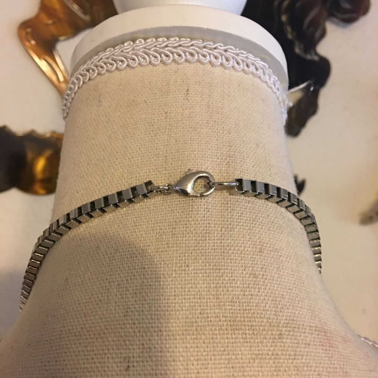 Jewelry Silver box link chain woven navy ribbon necklace Size ONE SIZE - 6 Thumbnail