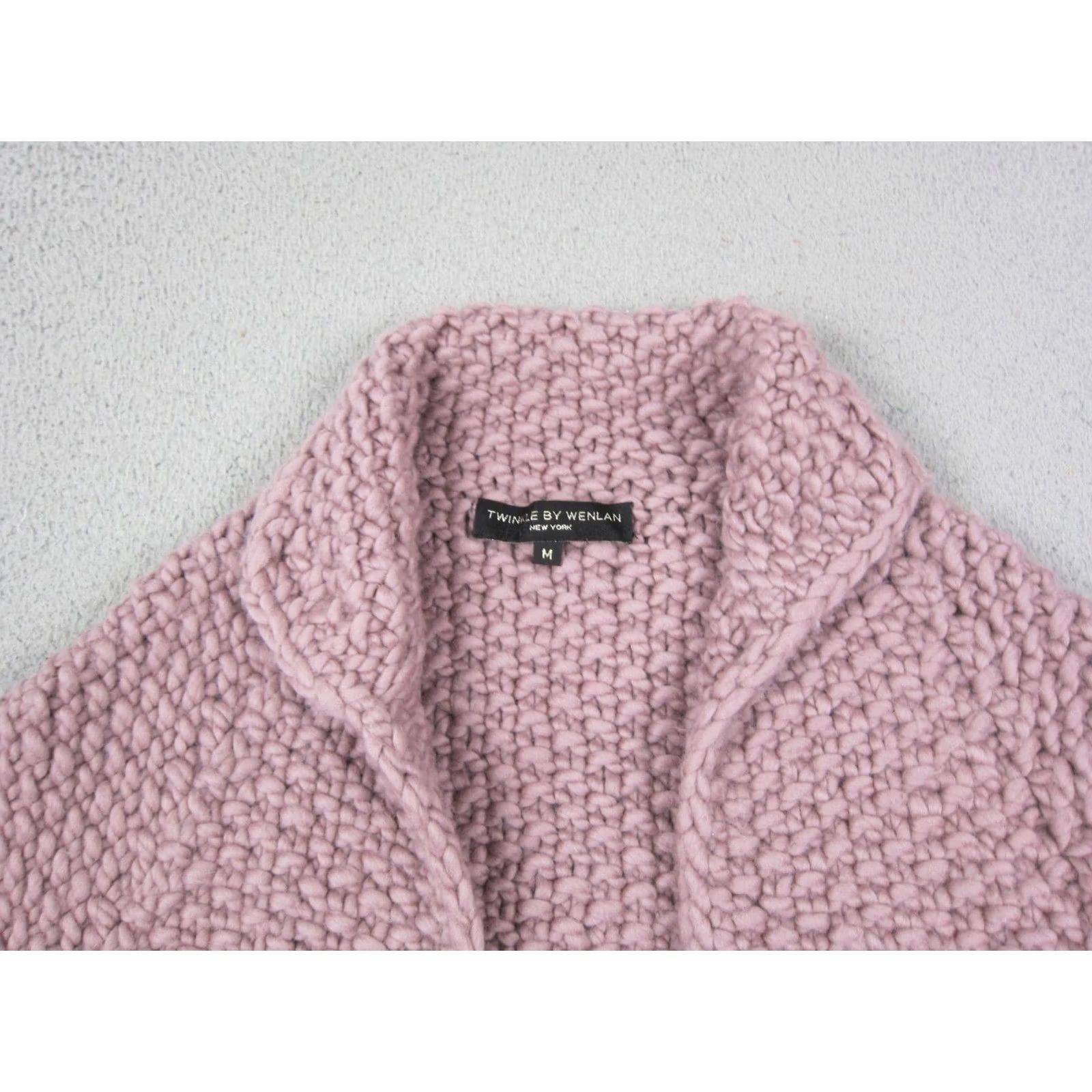 Vintage Twinkle by Wenlan Cardigan Womens Medium Pink Wool Chunky Knit Crop Open Size M / US 6-8 / IT 42-44 - 2 Thumbnail