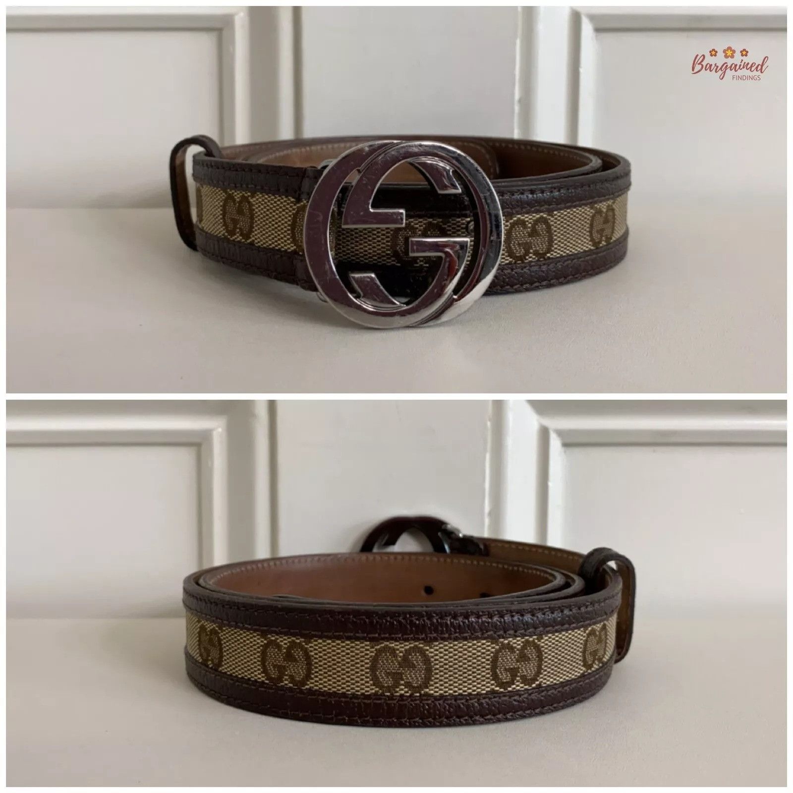 Gucci GUCCI Monogram Canvas Silver Interlocking G Buckle Belt Size 30 - 9 Thumbnail