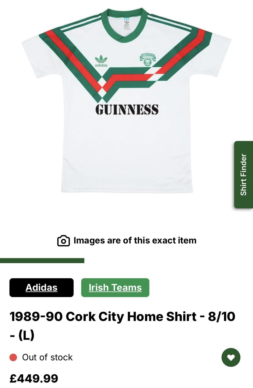Adidas 1989-90 Cork City Home Shirt (L) Adidas Size US L / EU 52-54 / 3 - 8 Thumbnail