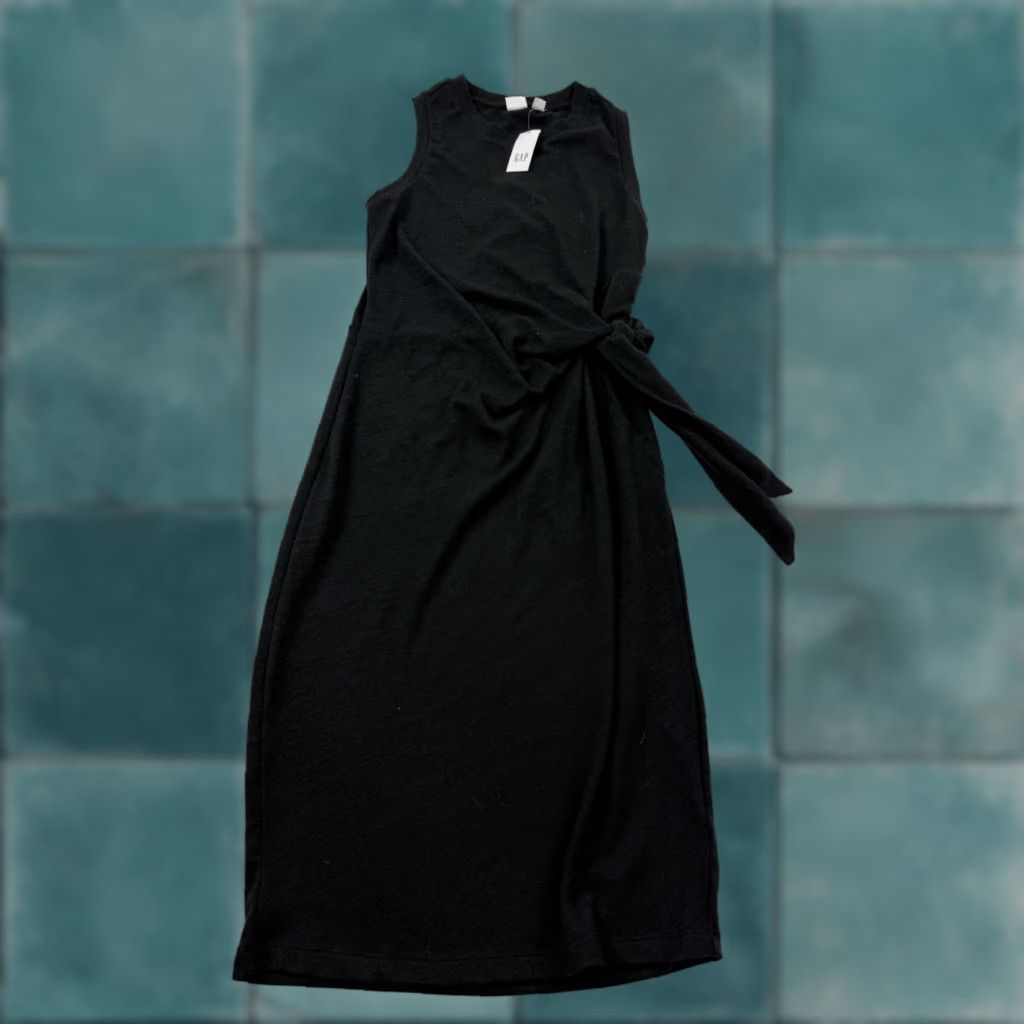 Gap GAP Dress Womens PXS Black Sleeveless Tank Dress Sheath Knit Short Jersey Tie Waist Crew Neck Belted Casual SS/Spring Summer Womens PXS Petite Size XS / US 0-2 / IT 36-38 - 1 Thumbnail