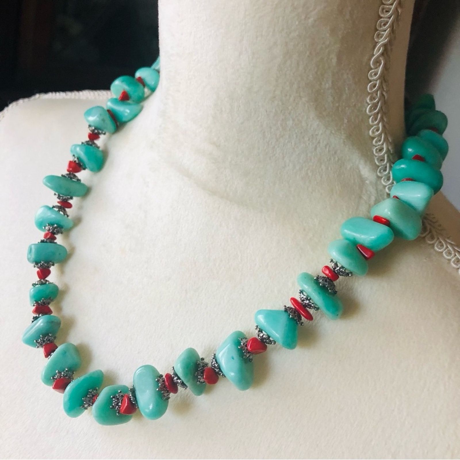 Handmade Hand crafted southwest style green chalcedony coral necklac Size ONE SIZE - 4 Thumbnail
