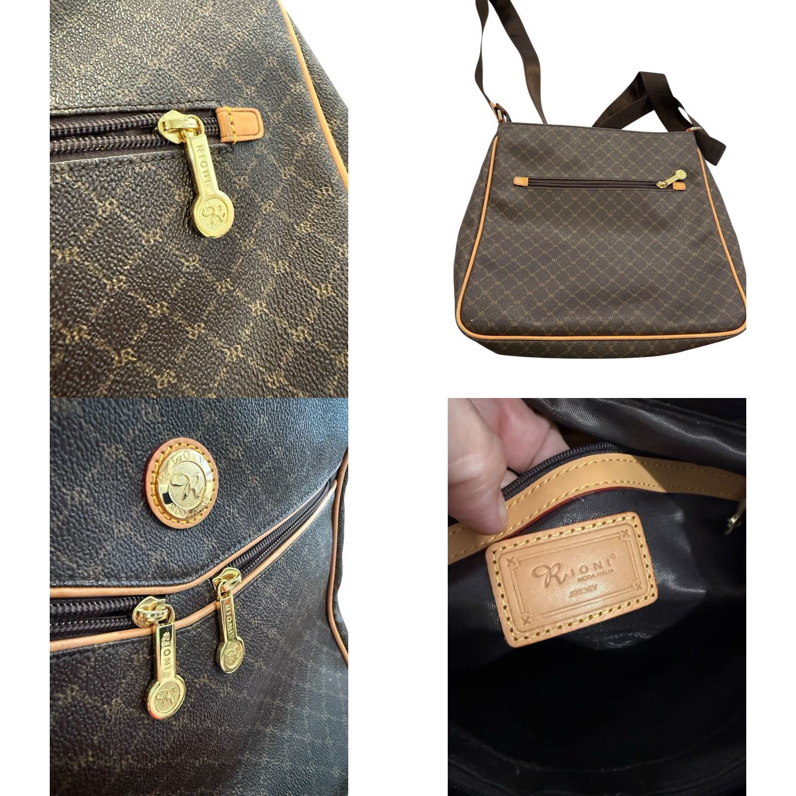 Brioni RIONI Aletta Daily Messenger Crossbody Bag Brown Signature Monogram EUC Purse Handbag Size ONE SIZE - 8 Thumbnail