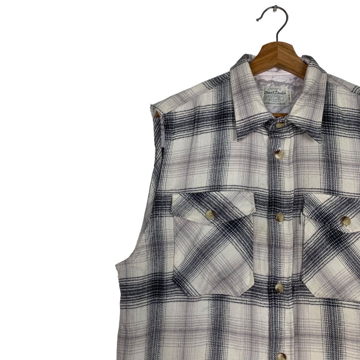 Japanese Brand PRACT STUDIO Shadow Plaid Sleeveless Flannel #0090-C6 Size US L / EU 52-54 / 3 - 7 Thumbnail