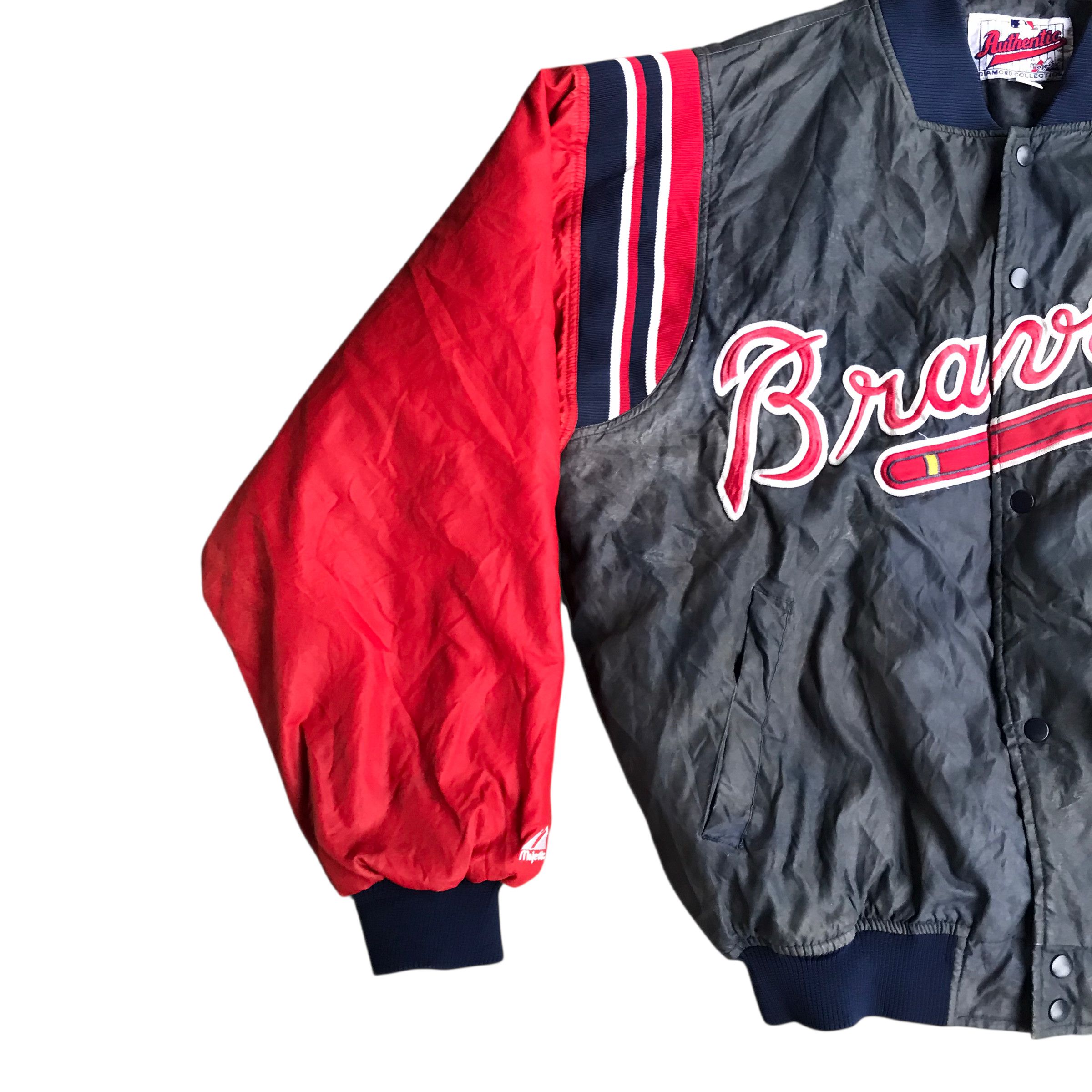 MLB Majestic Rare 90s Atlanta Braves MLB Bomber Sun Faded Size US XL / EU 56 / 4 - 3 Thumbnail
