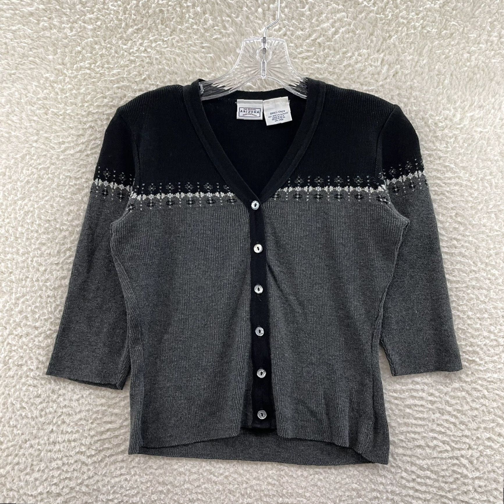 Vintage VINTAGE 90s Y2K Cardigan Sweater Top Small Black Grey Fair Isle Icelandic Nordic Arizona Jeans Women Small Cardigan Clothing Womens Size S / US 4 / IT 40 - 2 Thumbnail