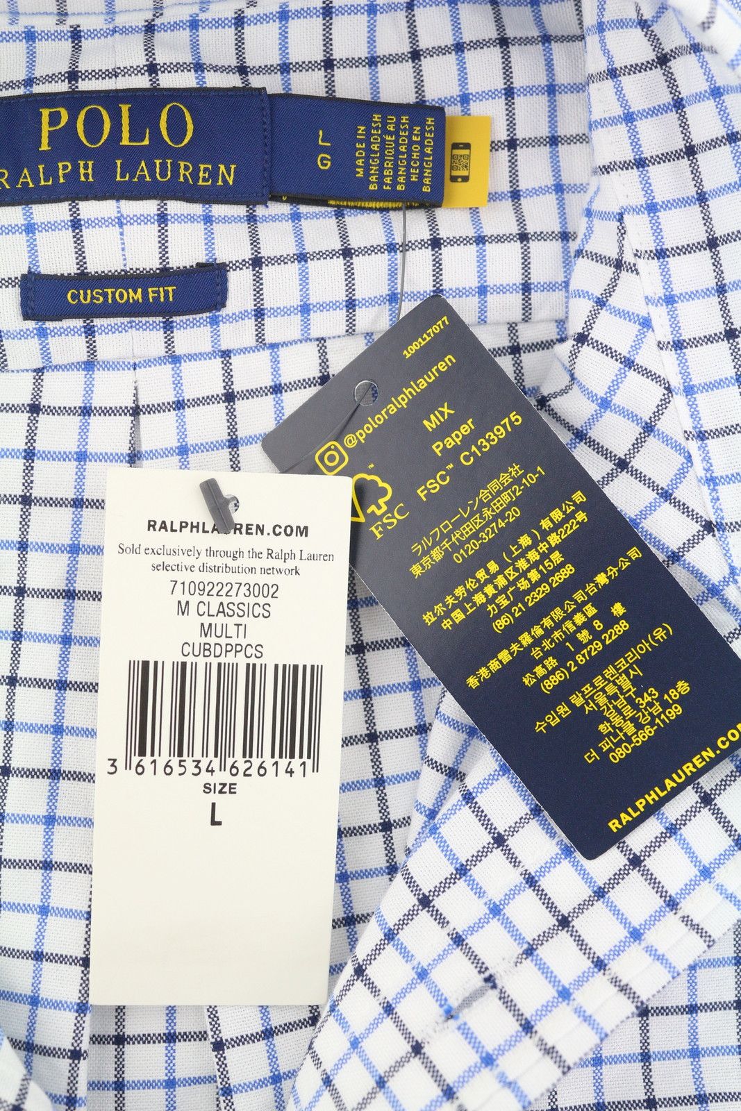 Ralph Lauren L White Check Custom Fit Button-Down Neck Logo 87002 Size US L / EU 52-54 / 3 - 6 Thumbnail