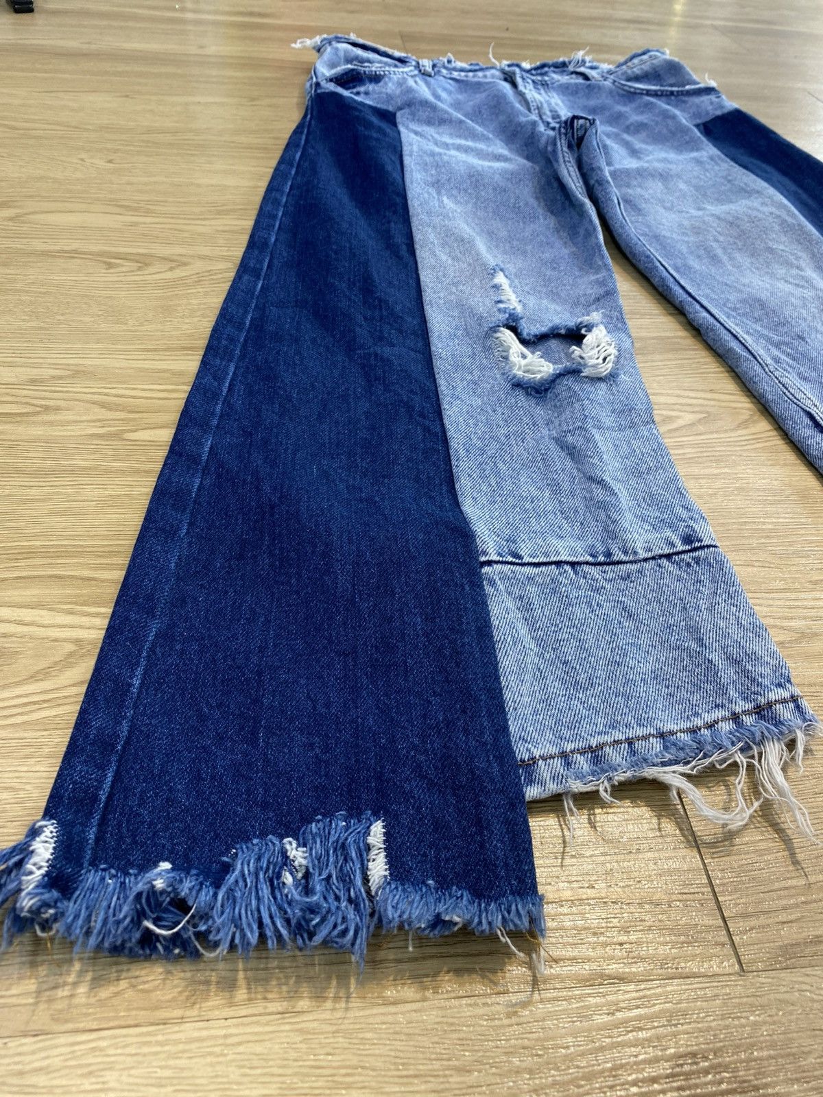 Japanese Brand TRf baggy patchwork color block croped denim jeans Size US 30 / EU 46 - 4 Thumbnail