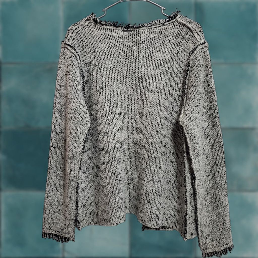Vintage Sioni Cardigan Women L Gray Black Marled Wool Blend Eyelash Fringe Open Sweater Size L / US 10 / IT 46 - 1 Thumbnail