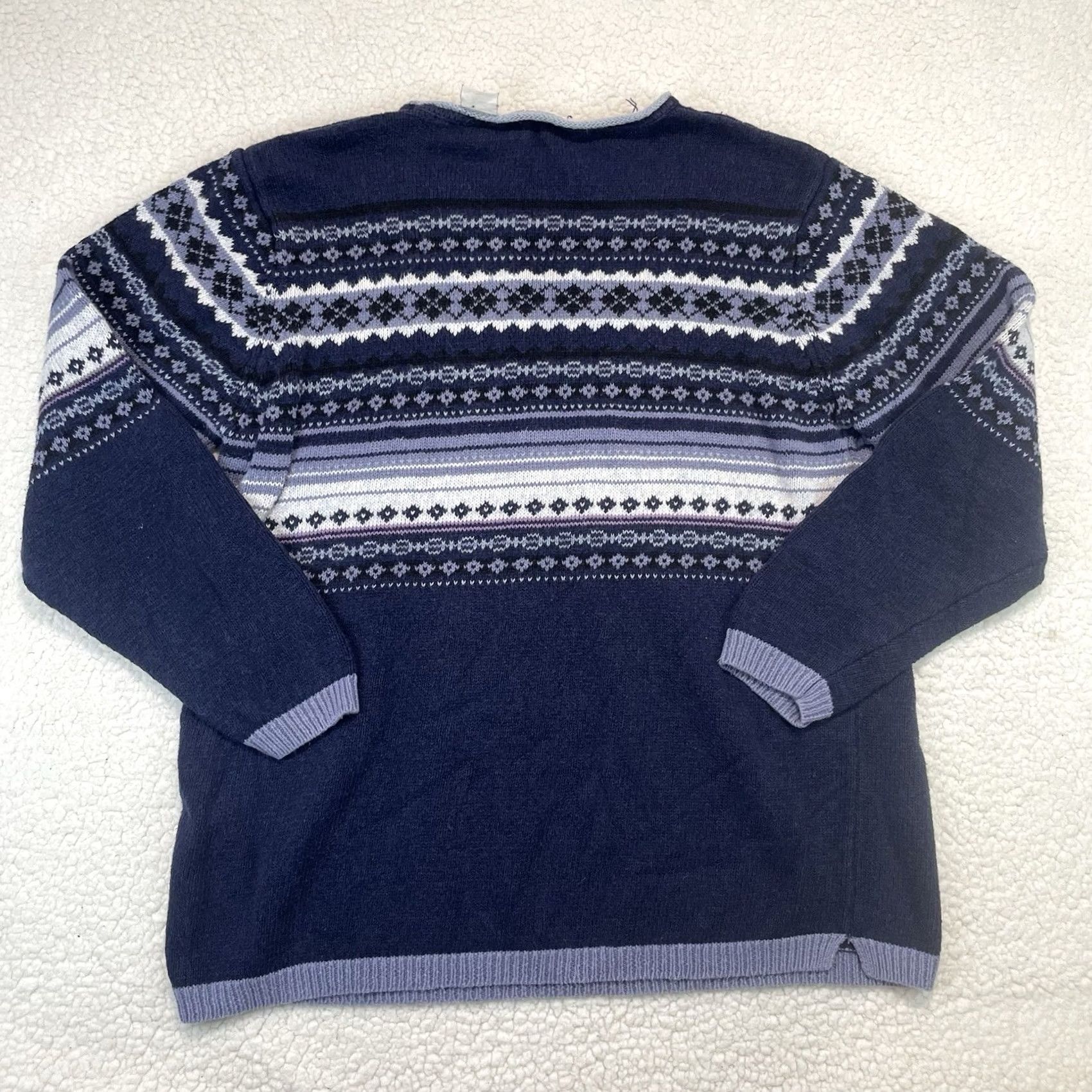 CO VINTAGE Erika & Co Fair Isle Knit Sweater Womens L Blue Cotton 90s Nordic Pullover Size L / US 10 / IT 46 - 4 Thumbnail