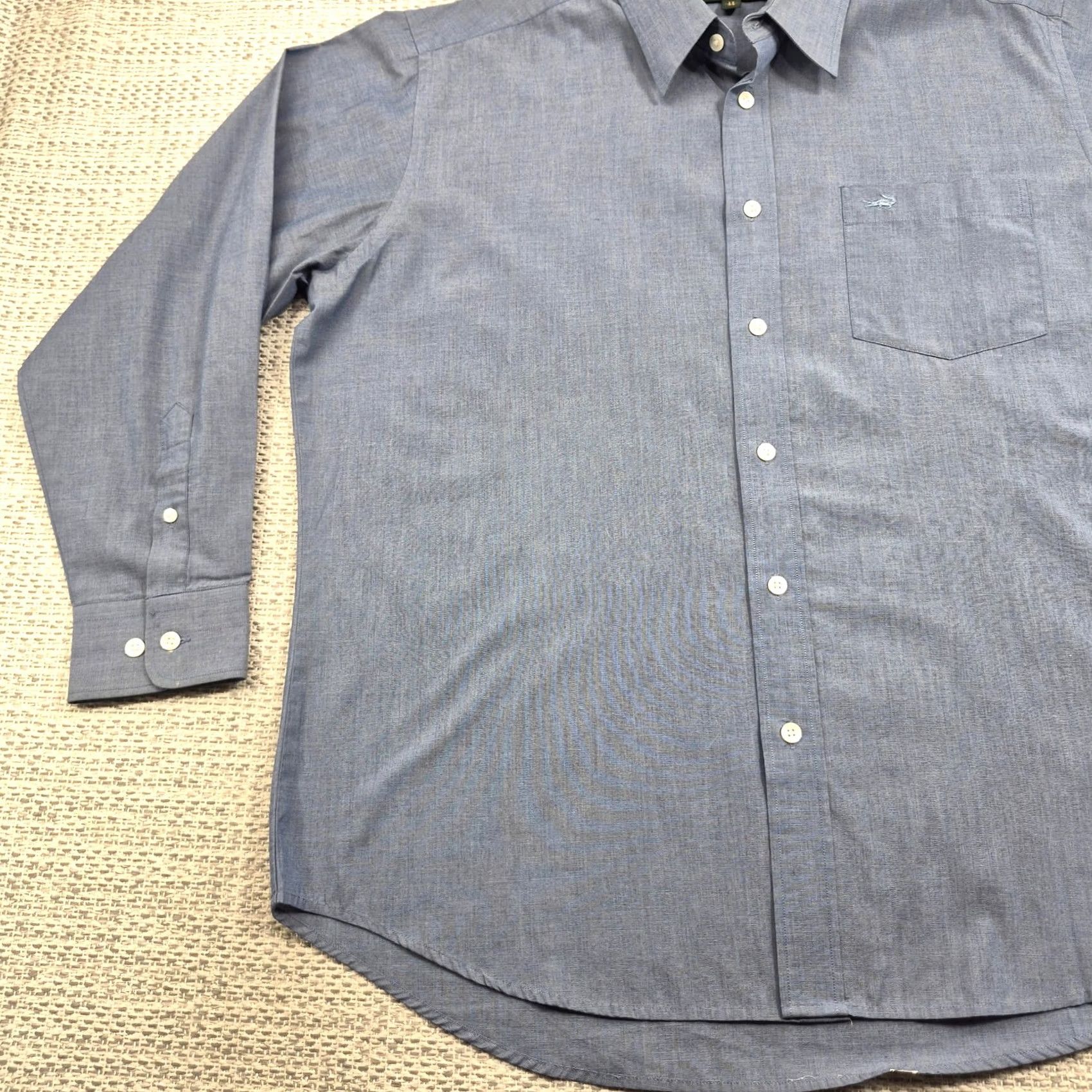 Vintage Crocodile Shirt Mens 17 34/35 Blue Solid Button Down Long Sleeve Dress Pocket Shirt Men Regular Size 17 Blue Size 46R - 3 Thumbnail