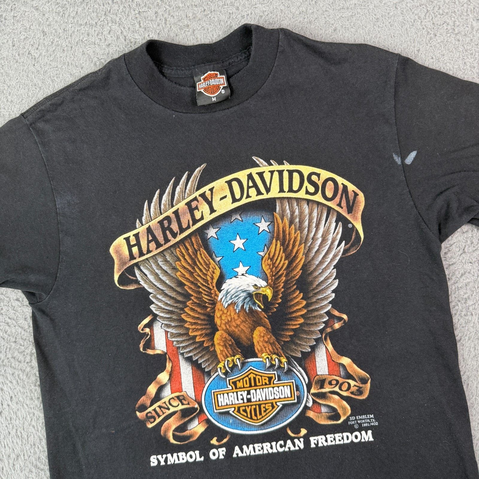 Harley Davidson Vintage 90s Harley-Davidson 3D Emblem Eagle Flag T-shirt M Size US M / EU 48-50 / 2 - 1 Thumbnail