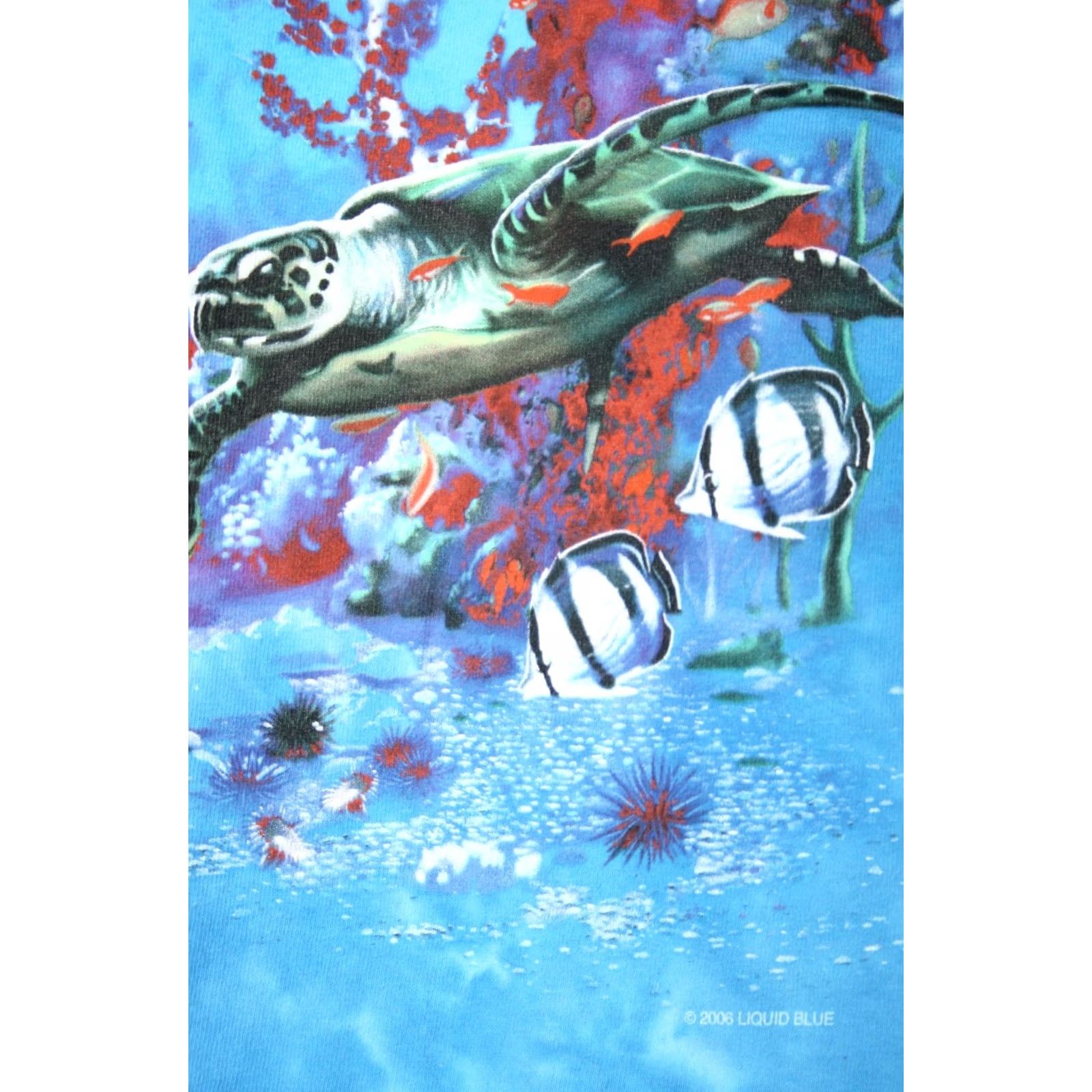 Liquid Blue LIQUID BLUE Aquatic Ecosystem Fish Sea Turtle Anemones Tie-Dye T-Shirt Sz. L Mens Short Sleeve Crew Neck Cotton Blue XS? No Size US L / EU 52-54 / 3 - 4 Thumbnail