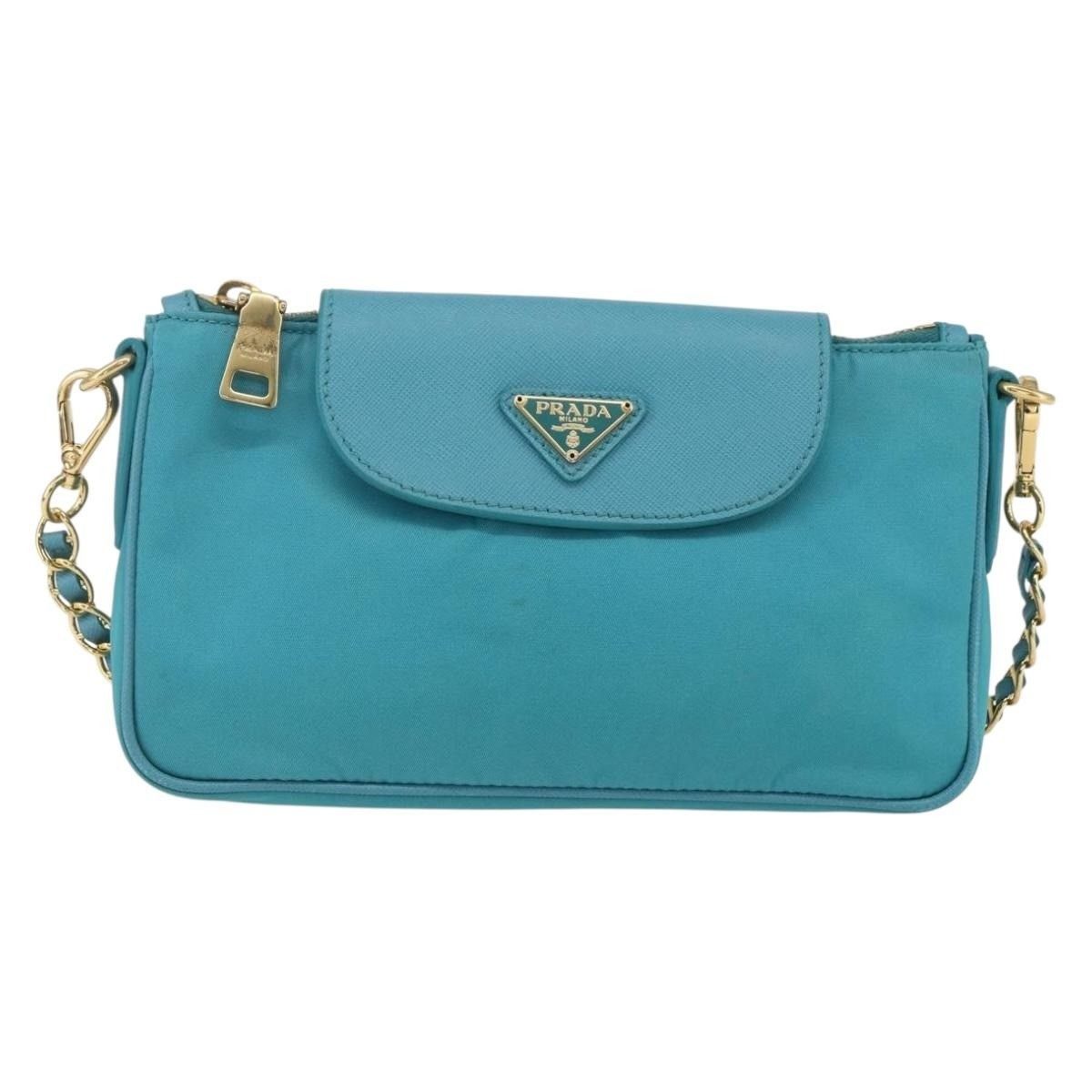 Prada Prada Nylon Chain Shoulder Bag Turquoise Size ONE SIZE - 1 Thumbnail