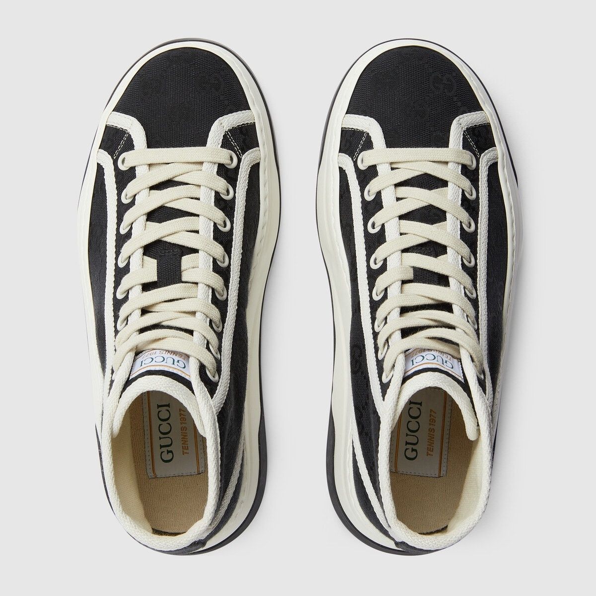 Gucci o1s1wg110425 Women's GG High Top Sneakers in Black & White Size US 7 / IT 37 - 4 Thumbnail