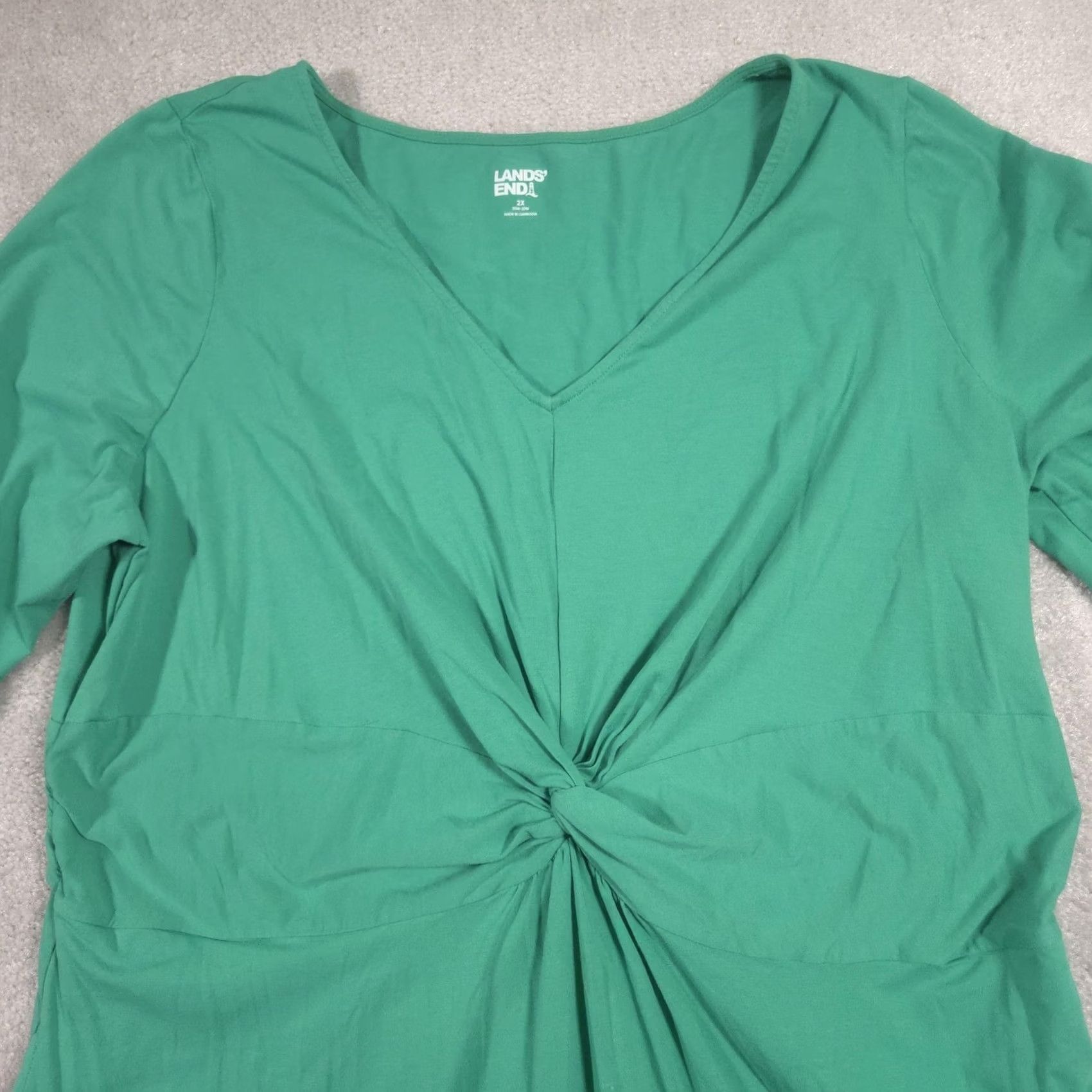 Lands' End Lands' End Dress Womens 2X Green V-Neck 3/4 Sleeve Jersey Pockets A-Line Size XXL / US 16-18 / IT 52-54 - 3 Thumbnail