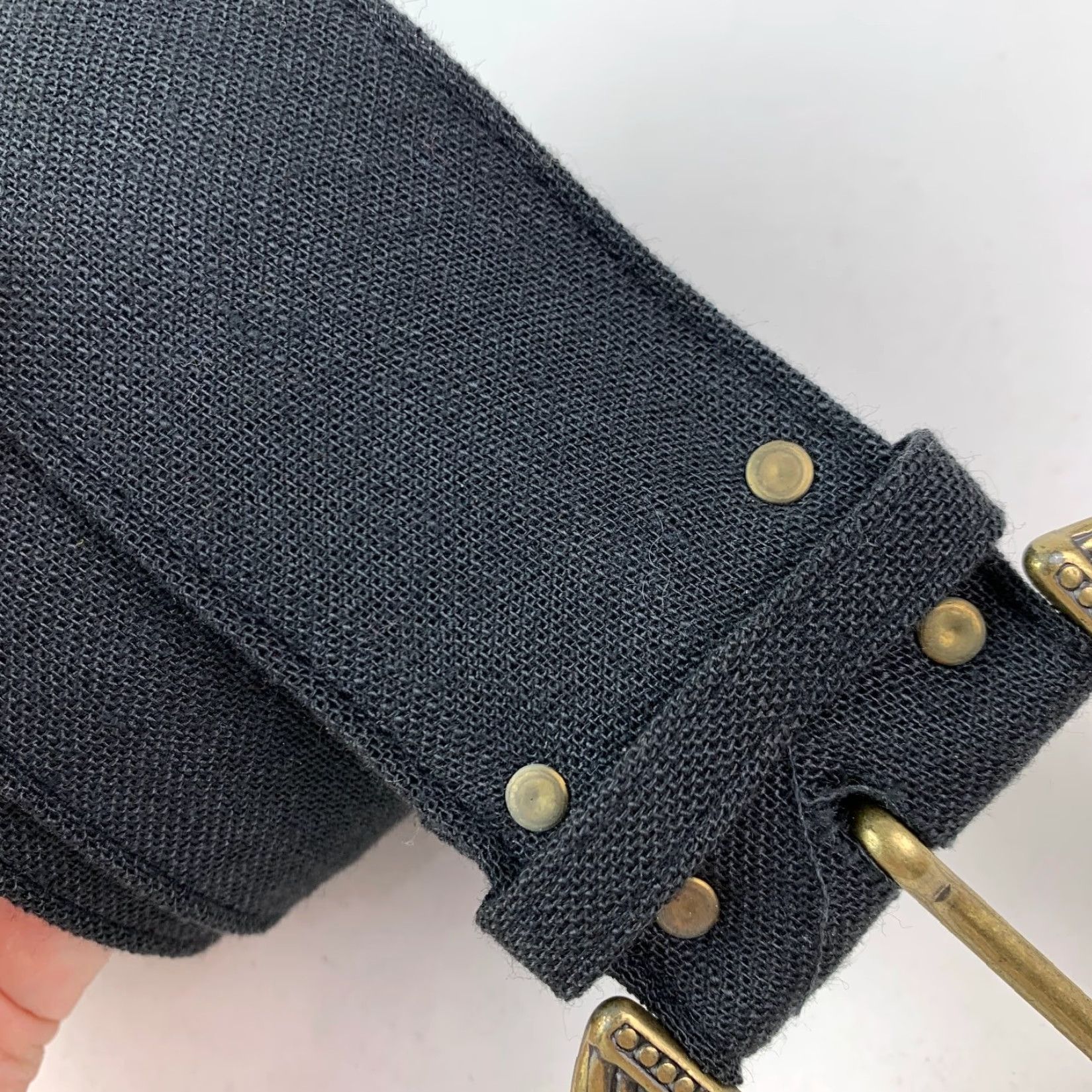 Vintage VINTAGE Womens Black Wide Fabric Ornate Brass Buckle Size 16 43" Belt Accessories Size ONE SIZE - 3 Thumbnail