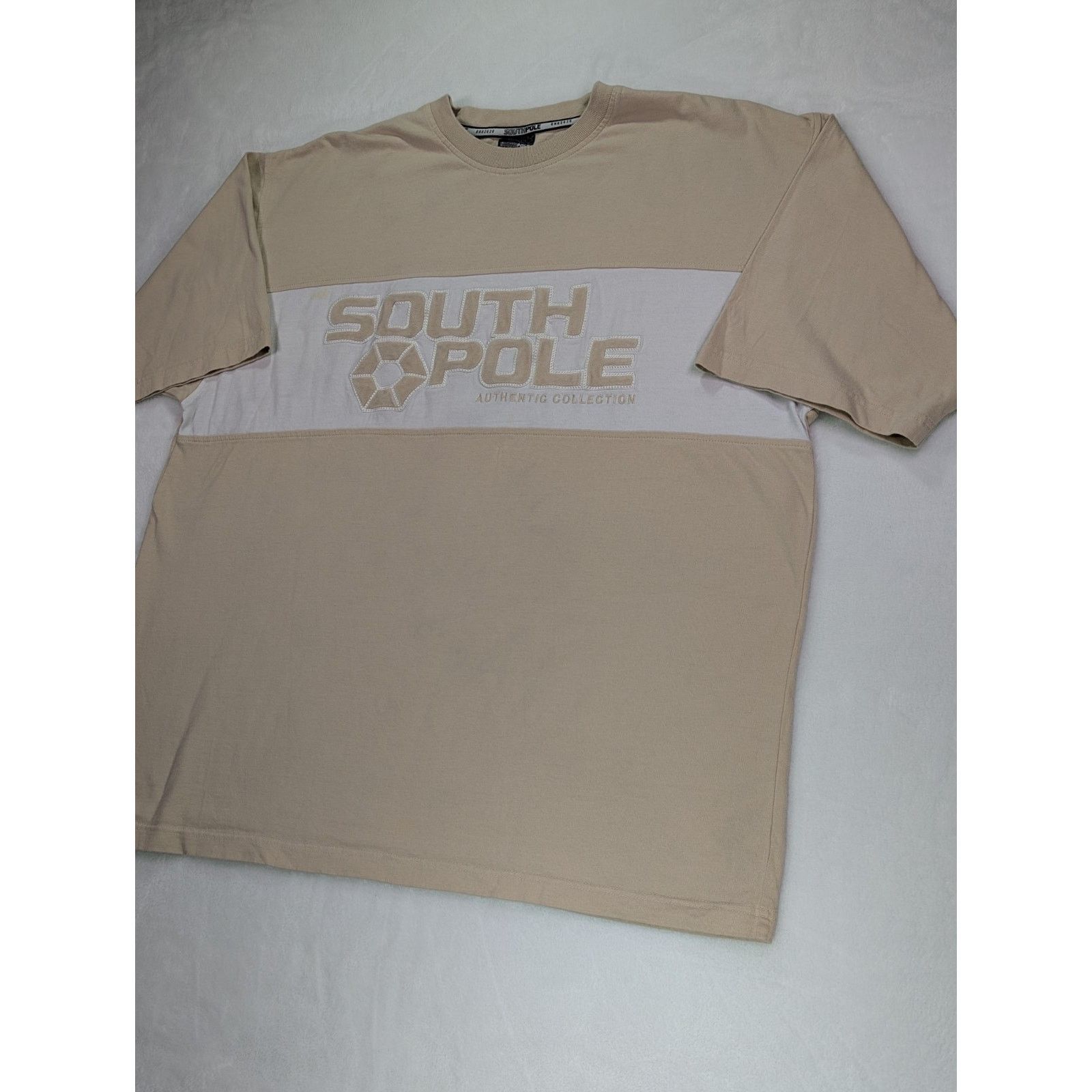 Southpole Sz XL Tan & White VTG Y2K Embroidered Logo Colorblock Size US XL / EU 56 / 4 - 3 Thumbnail