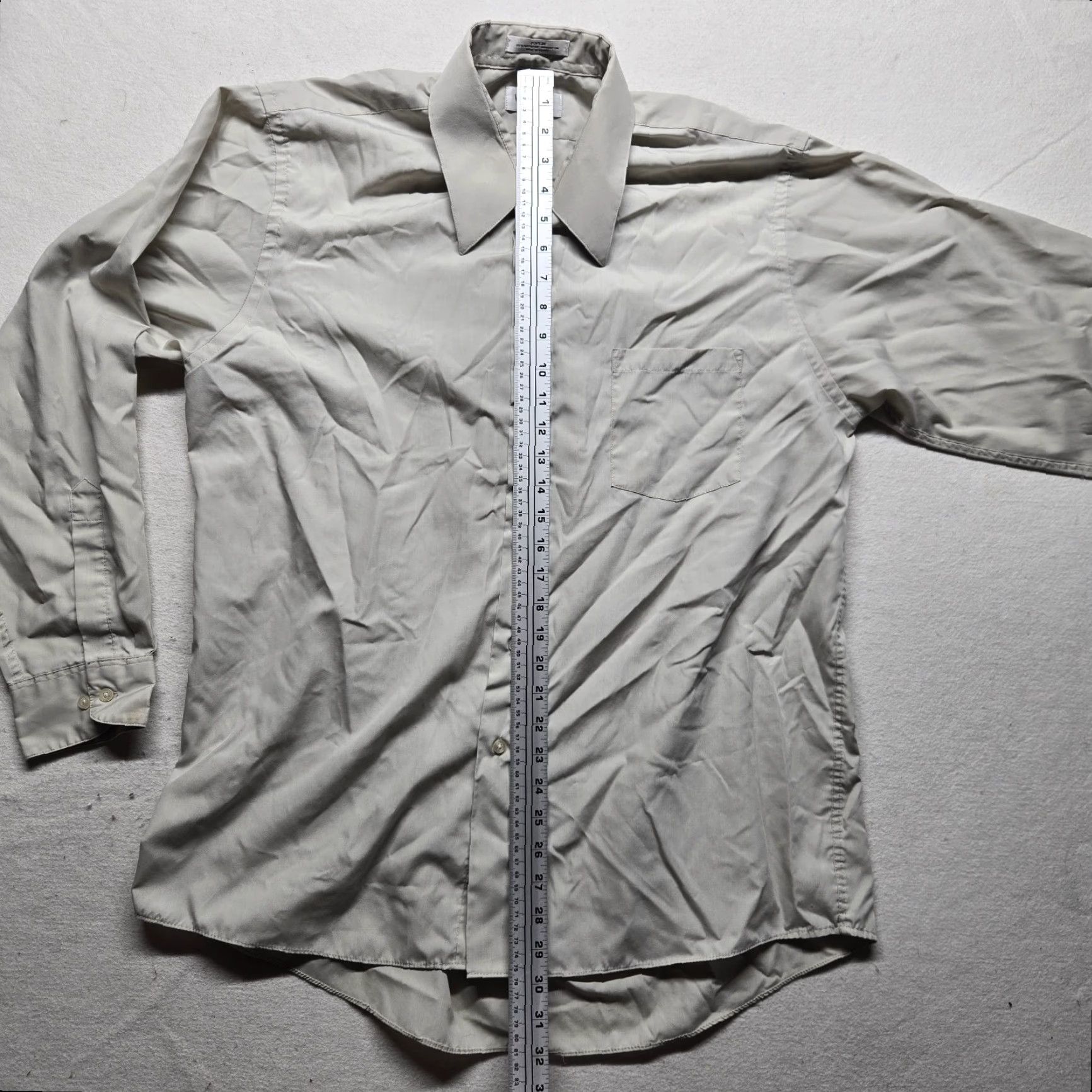 Van Heusen VAN HEUSEN Dress Shirt Mens 17 Beige Military Poplin Button Up Shirt Size 46R - 6 Thumbnail