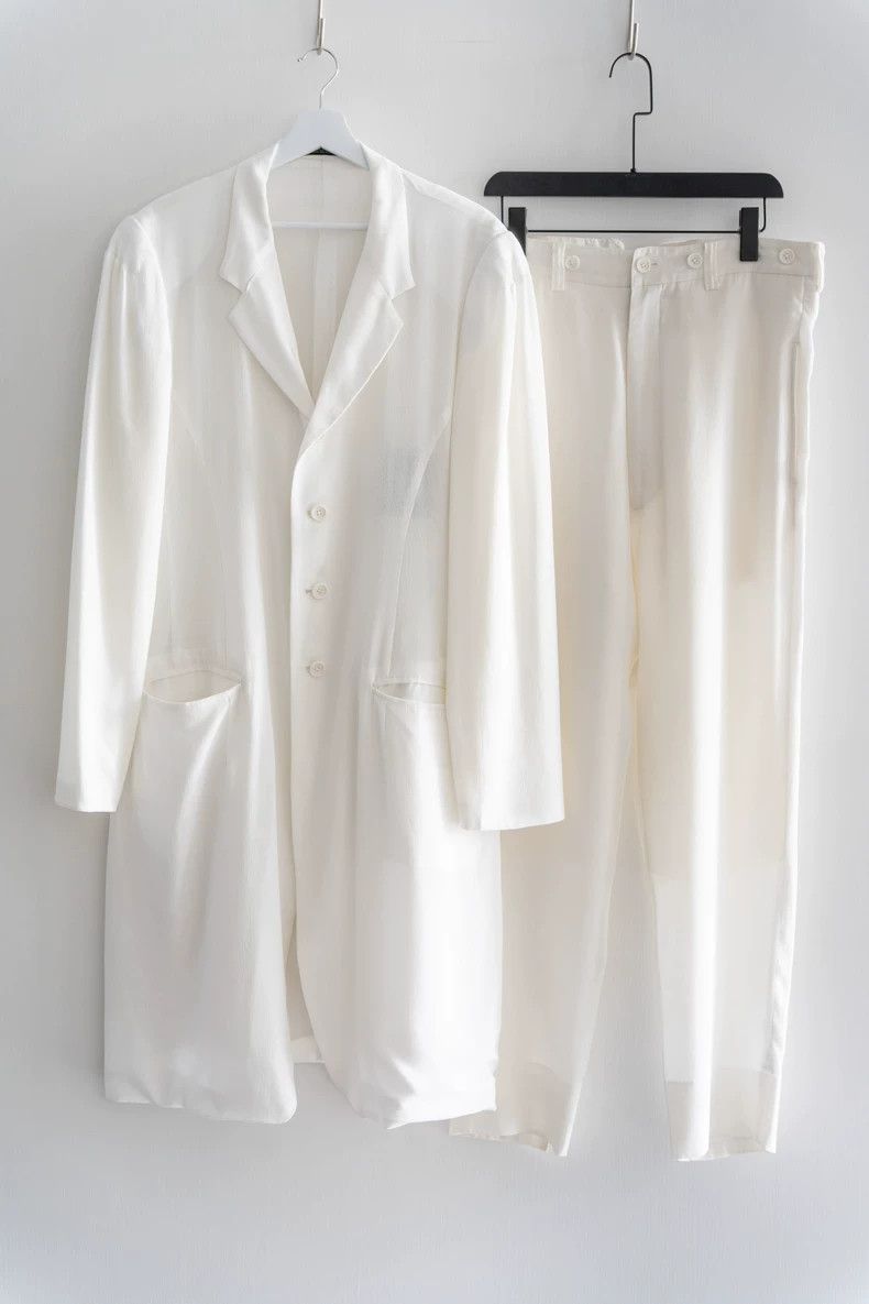 White Silk Coat and Pants Set