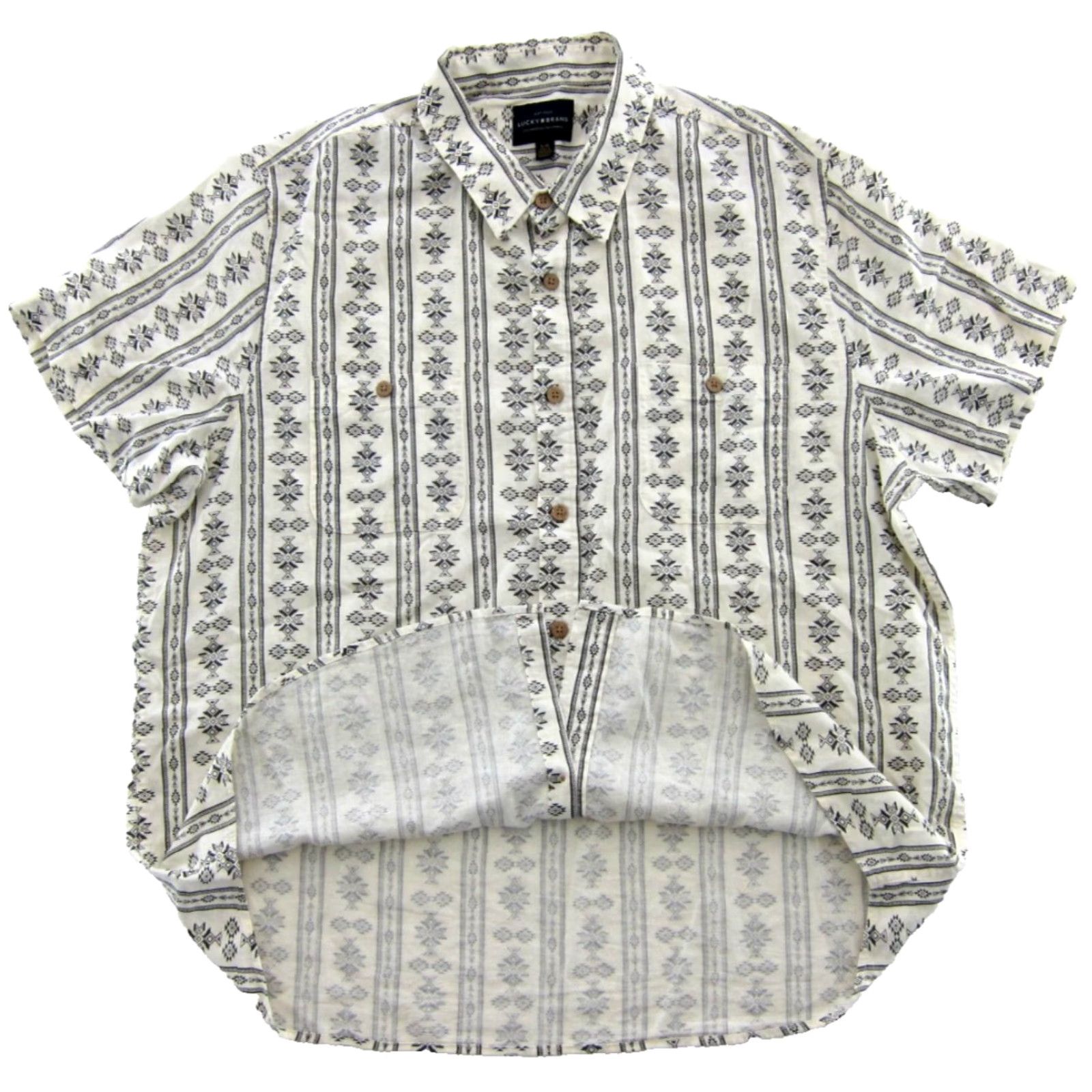 Lucky Brand Lucky Brand Shirt Men Large Ivory Western Short Sleeve Button-Up with Pockets Size US L / EU 52-54 / 3 - 5 Thumbnail