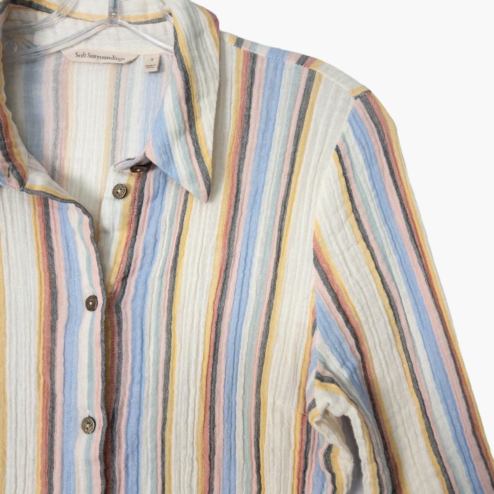 Soft Surroundings Soft Surroundings Senna Gauze Tunic Shirt Womens Small Button-Up Collar Striped Size S / US 4 / IT 40 - 4 Thumbnail