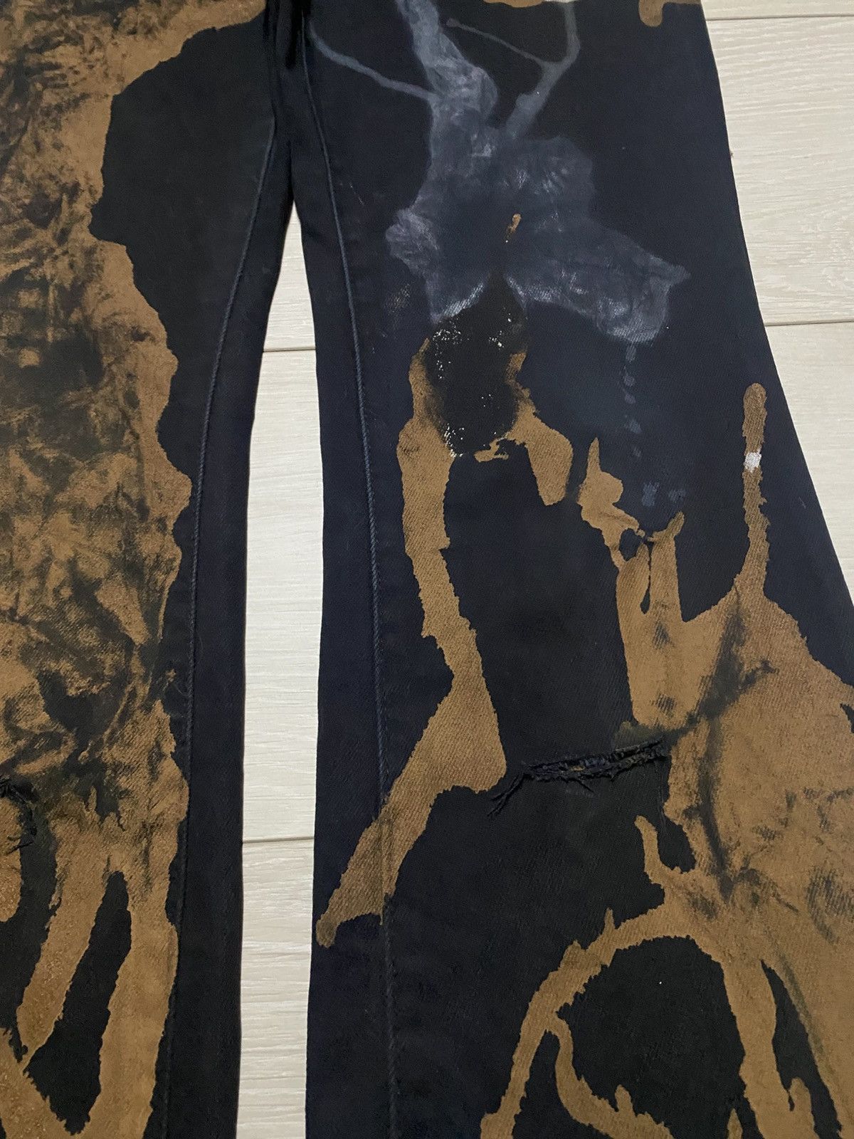 GU Vintage Gu Black Paint Splatter Distressed Flare Jeans Size US 27 - 8 Thumbnail