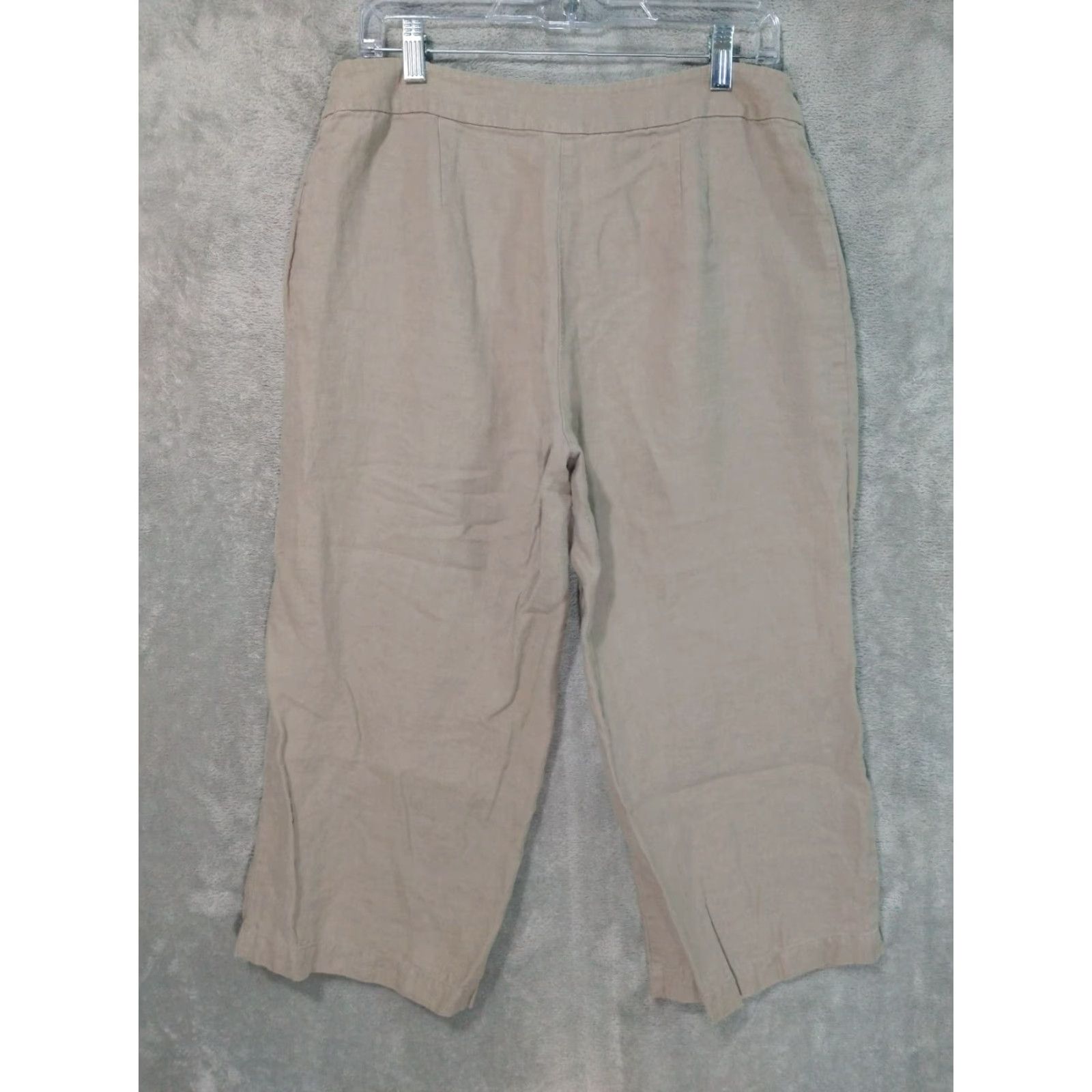 Eileen Fisher Eileen Fisher Pants Womens Petites Medium Beige Linen Wide-Leg Crop Beachy Size 32" / US 10 / IT 46 - 2 Thumbnail