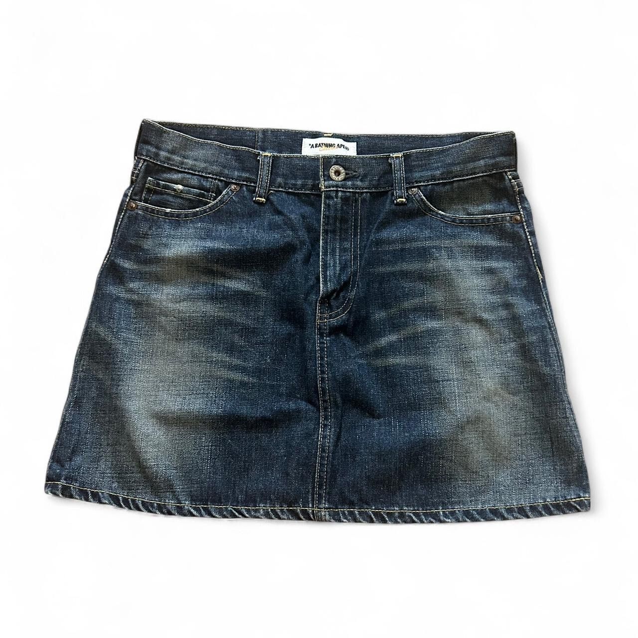 Bape × Vintage Bape Dark Wash Bapehead Denim Skirt Size 29" - 2 Thumbnail