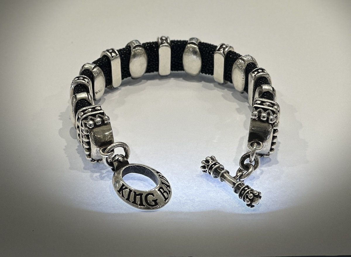 image of King Baby Black Stingray Bracelet With Silver Links, Men's