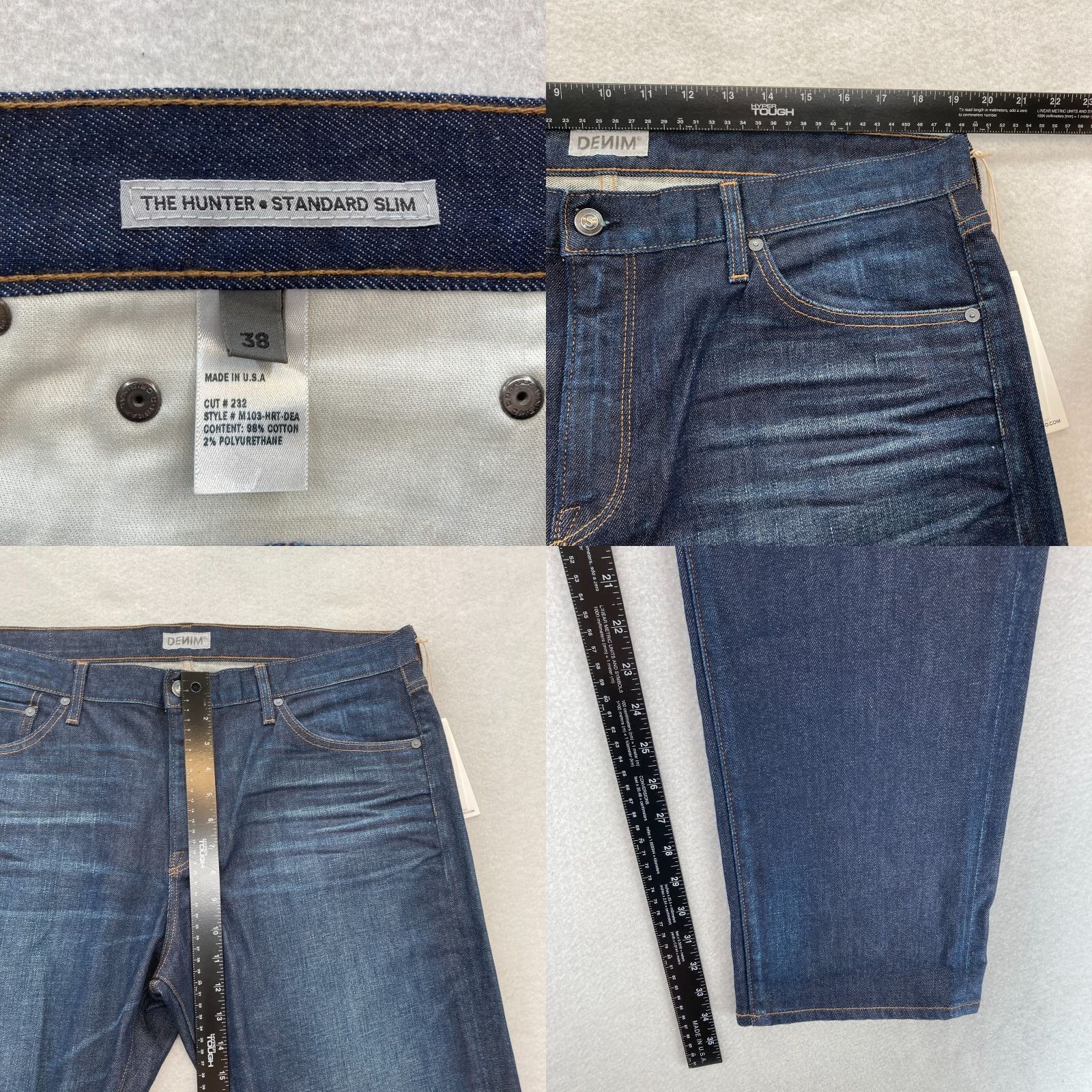 Hunter S.M.N Denim Jeans Mens 38x34 The Hunter Slim Dark Blue USA NWT Size US 38 / EU 54 - 8 Thumbnail