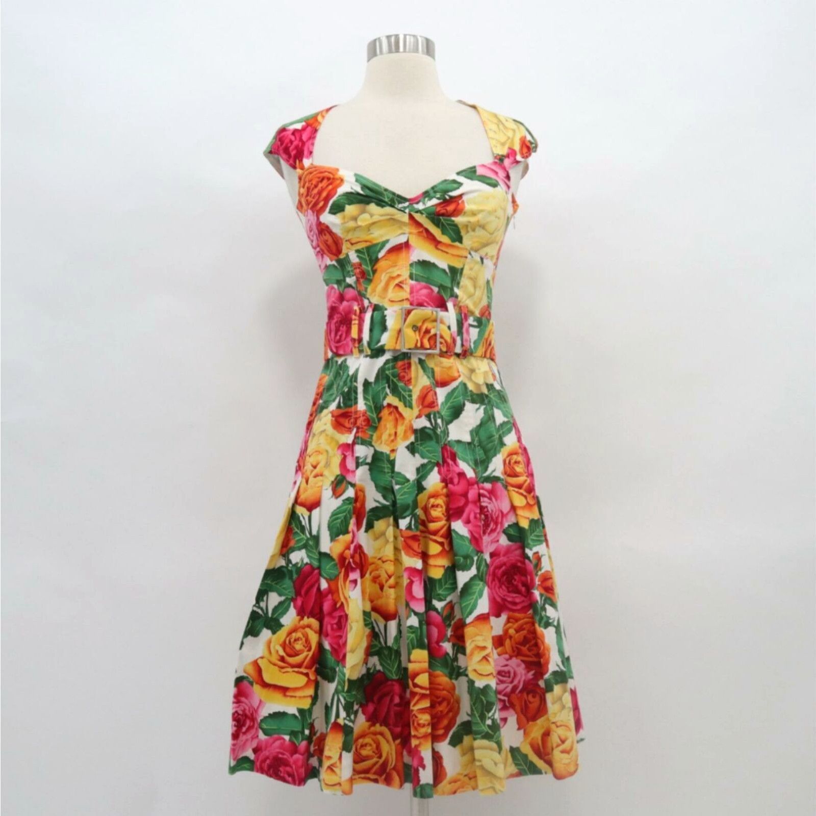 image of Karen Millen A-Line Dress Us 2 Sweetheart Neck Floral Yellow Pink Orange 50S in White, Women's (Siz