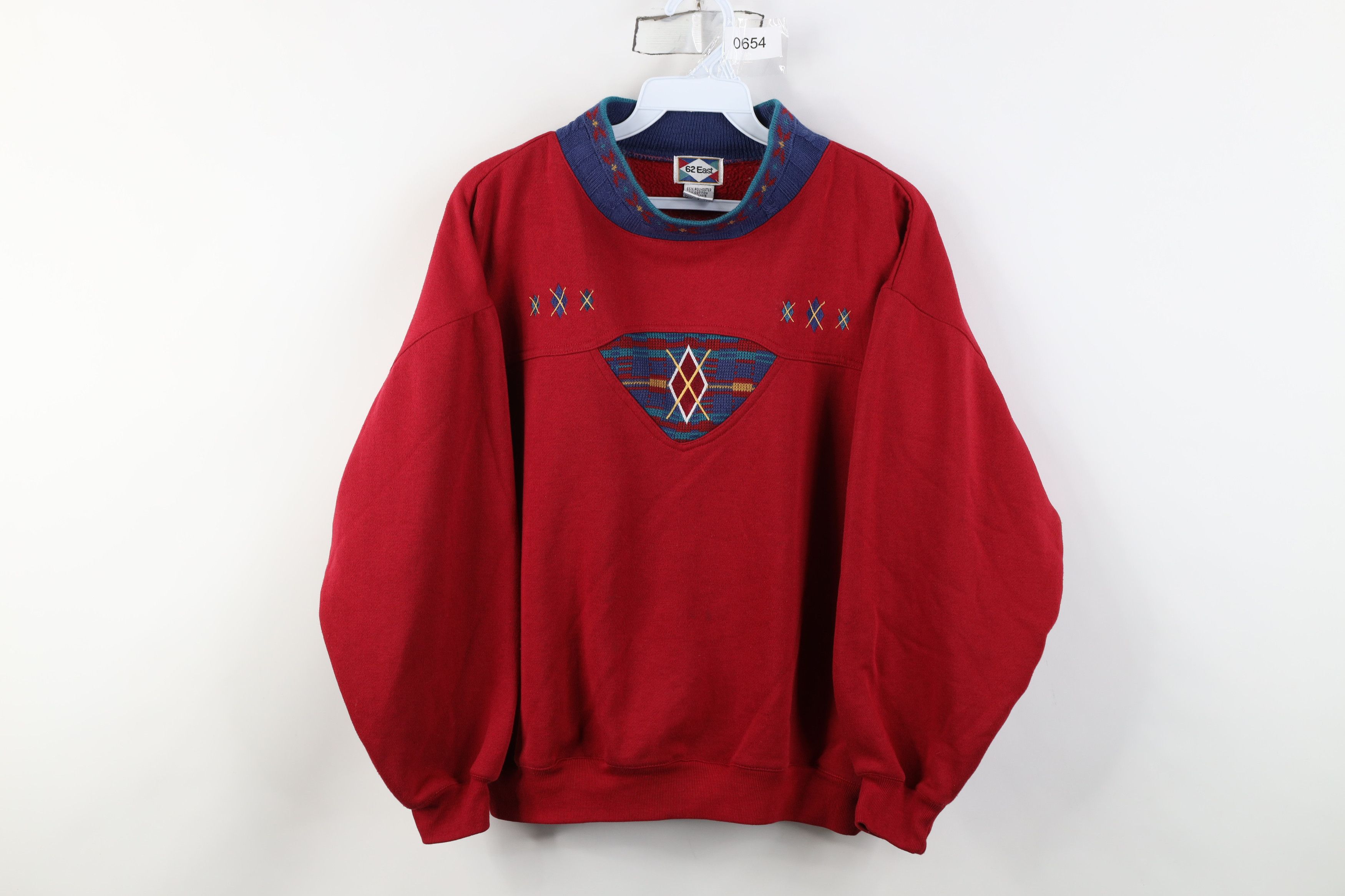 Vintage Vintage 90s Streetwear Argyle Mock Neck Sweatshirt Red Size M / US 6-8 / IT 42-44 - 1 Thumbnail