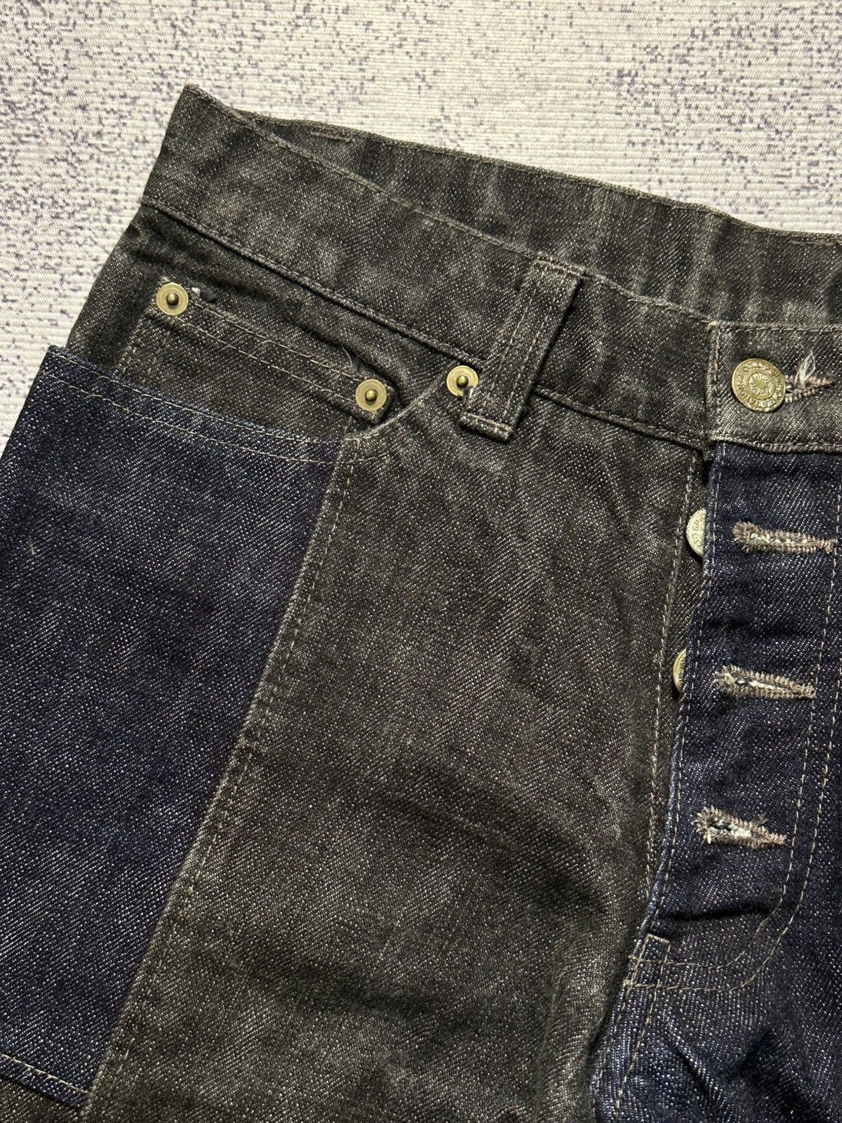 Undercover × Uniqlo 2000s Tornado Mart Flare Patchwork Denim Jeans Size US 30 / EU 46 - 8 Thumbnail