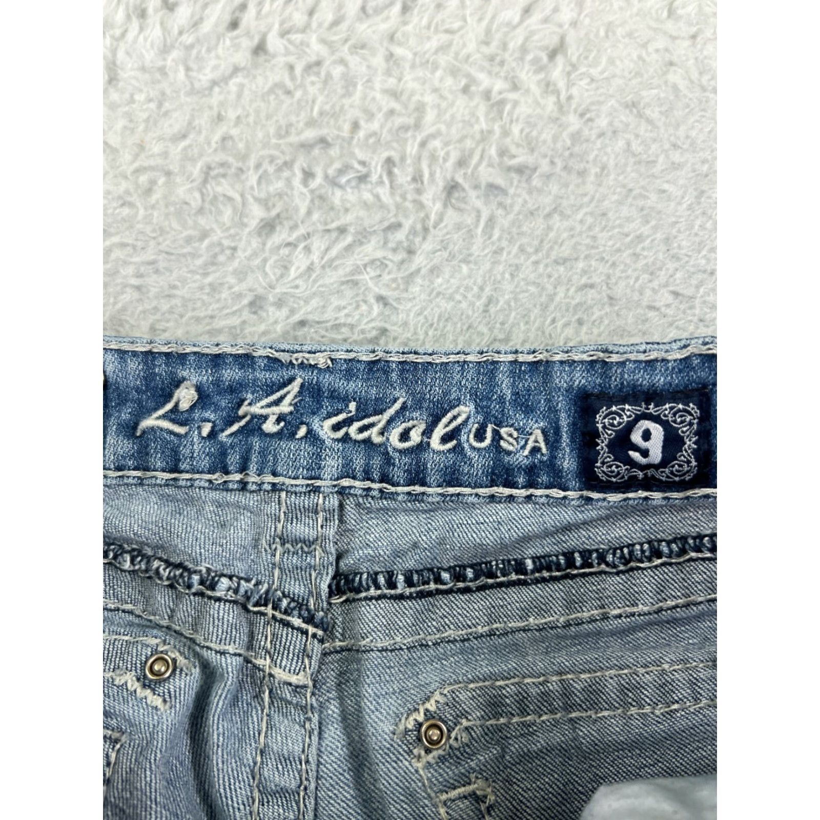 Vintage LA Idol Jeans Women 9 Blue Denim Skinny Embroidered Bling Cotton Blend Pants Set Size 30" / US 8 / IT 44 - 6 Thumbnail